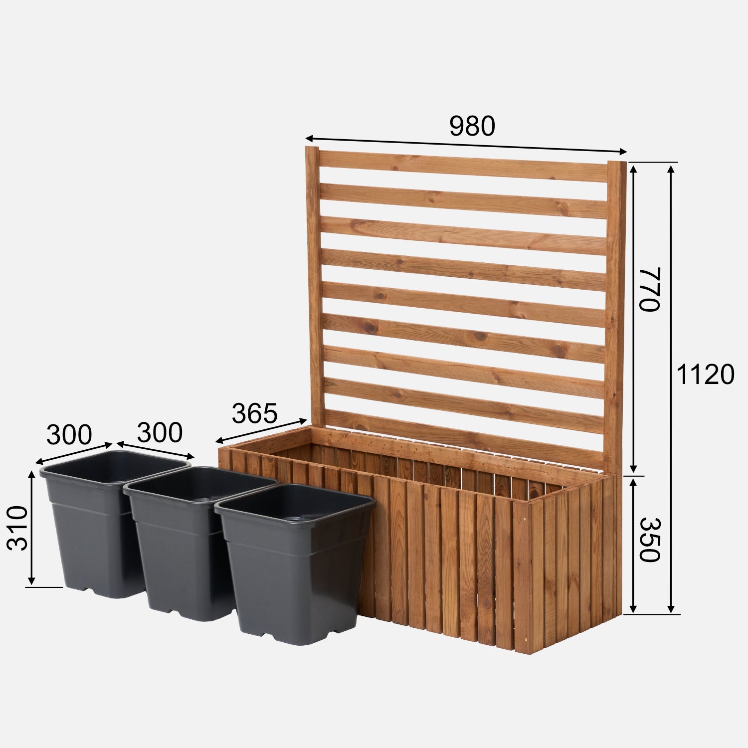 Donica ogrodowa drewniana z kratką pergola 112cm, wkład 3x18l, brązowa