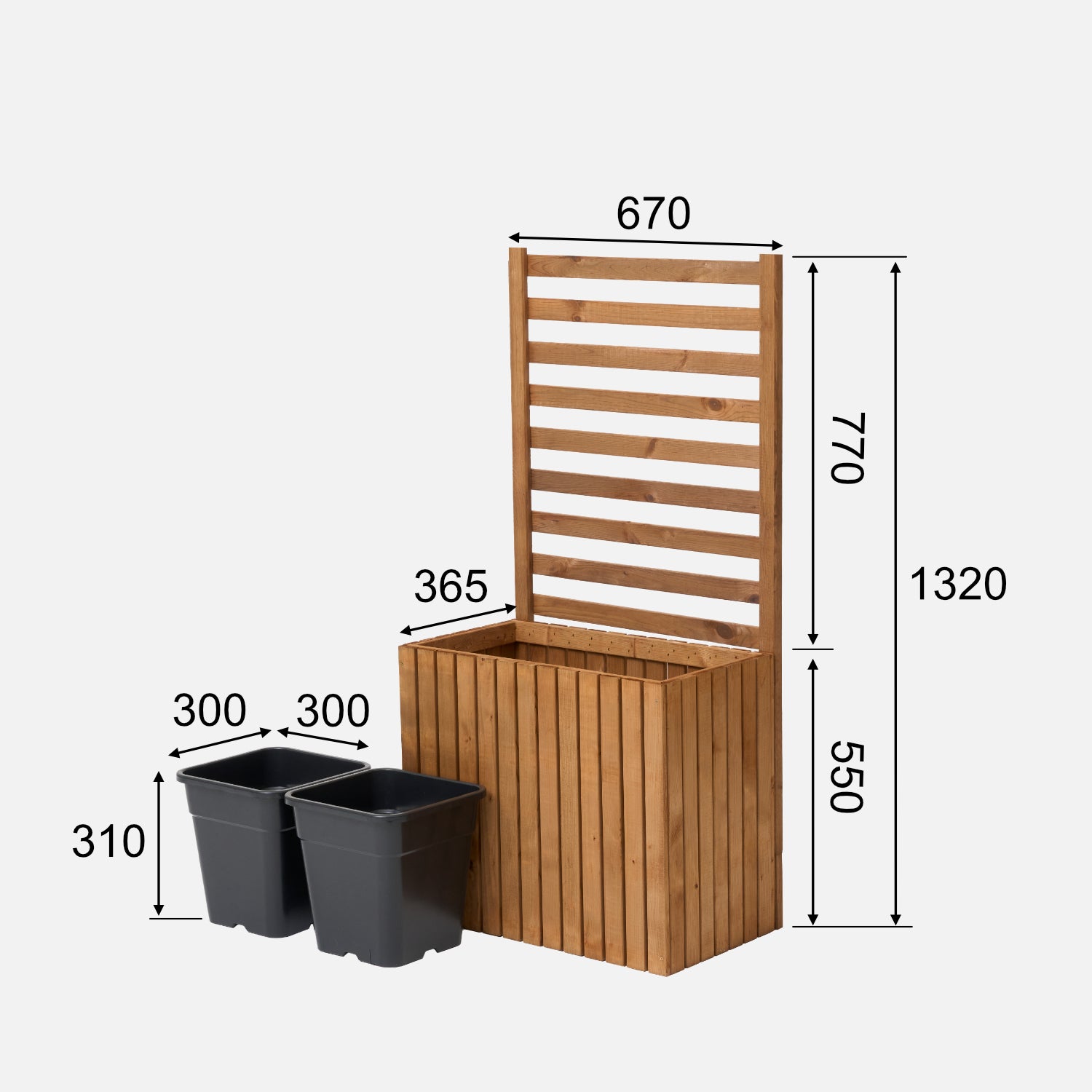 Maceta de jardín de madera con enrejado tipo pérgola de 132 cm, inserto 2x18 l, color marrón 