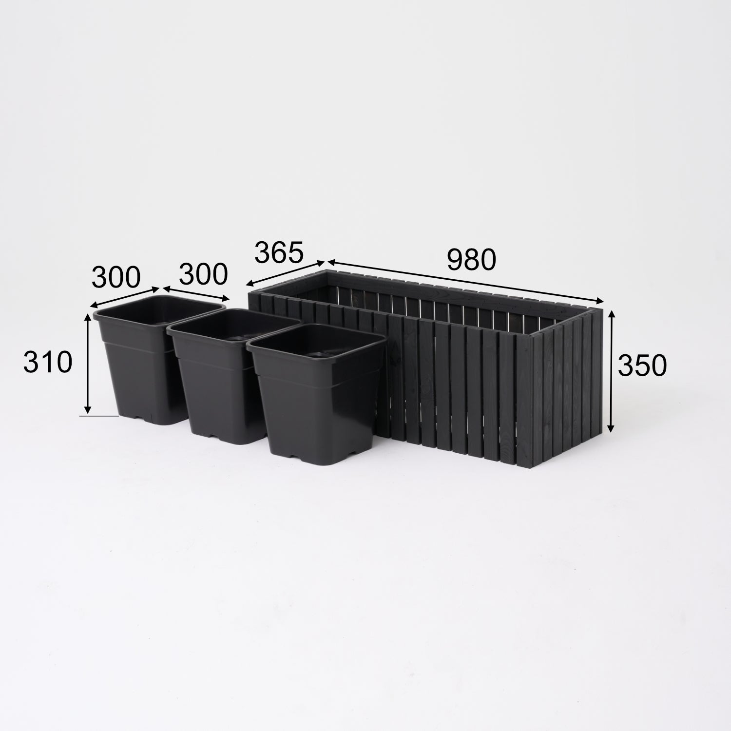 Grote antracietkleurige tuinpot 100 cm, 3x18l inleg voor terras, balkon of tuin 