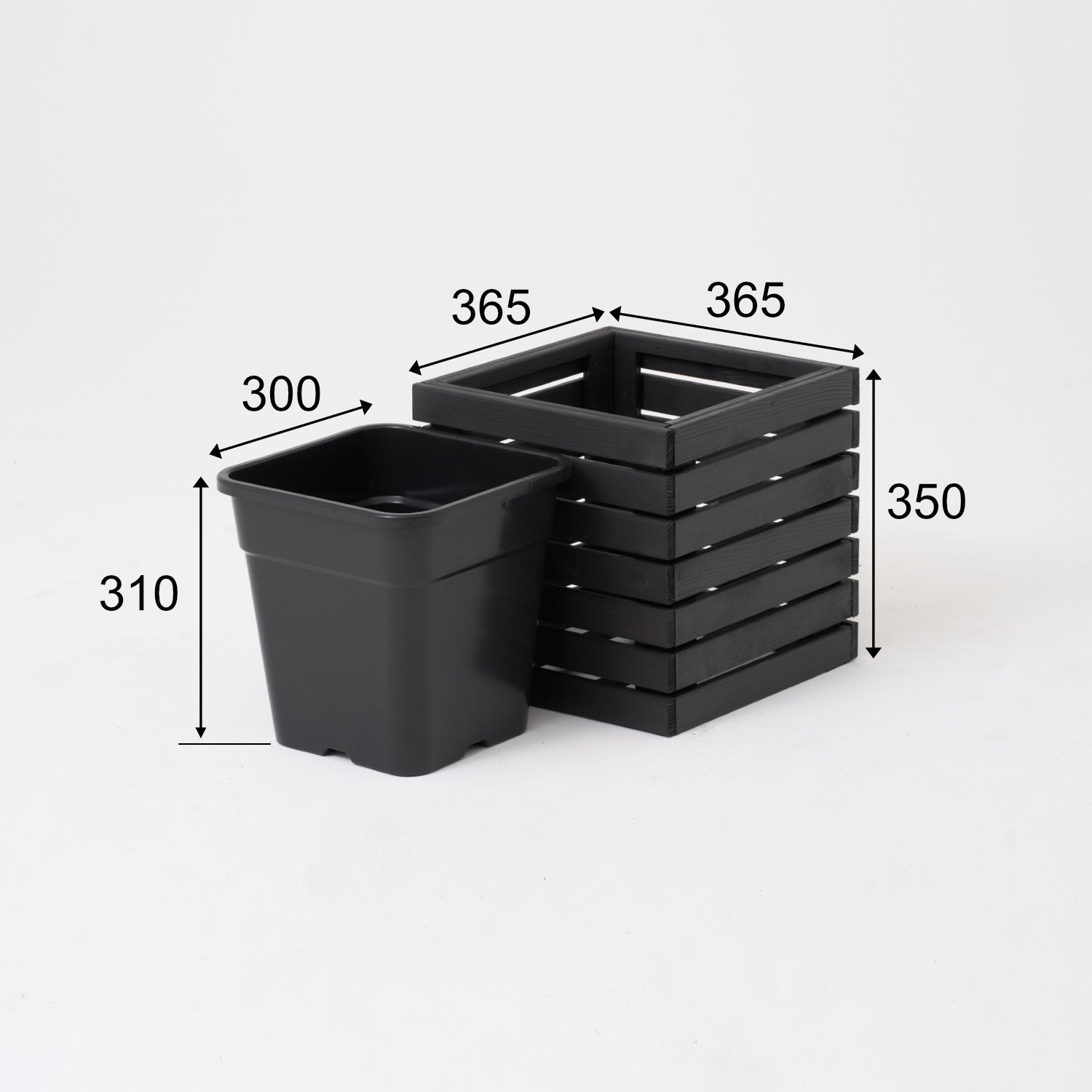 Vaso quadrato in legno nero antracite 36 x 36 x h35 cm 