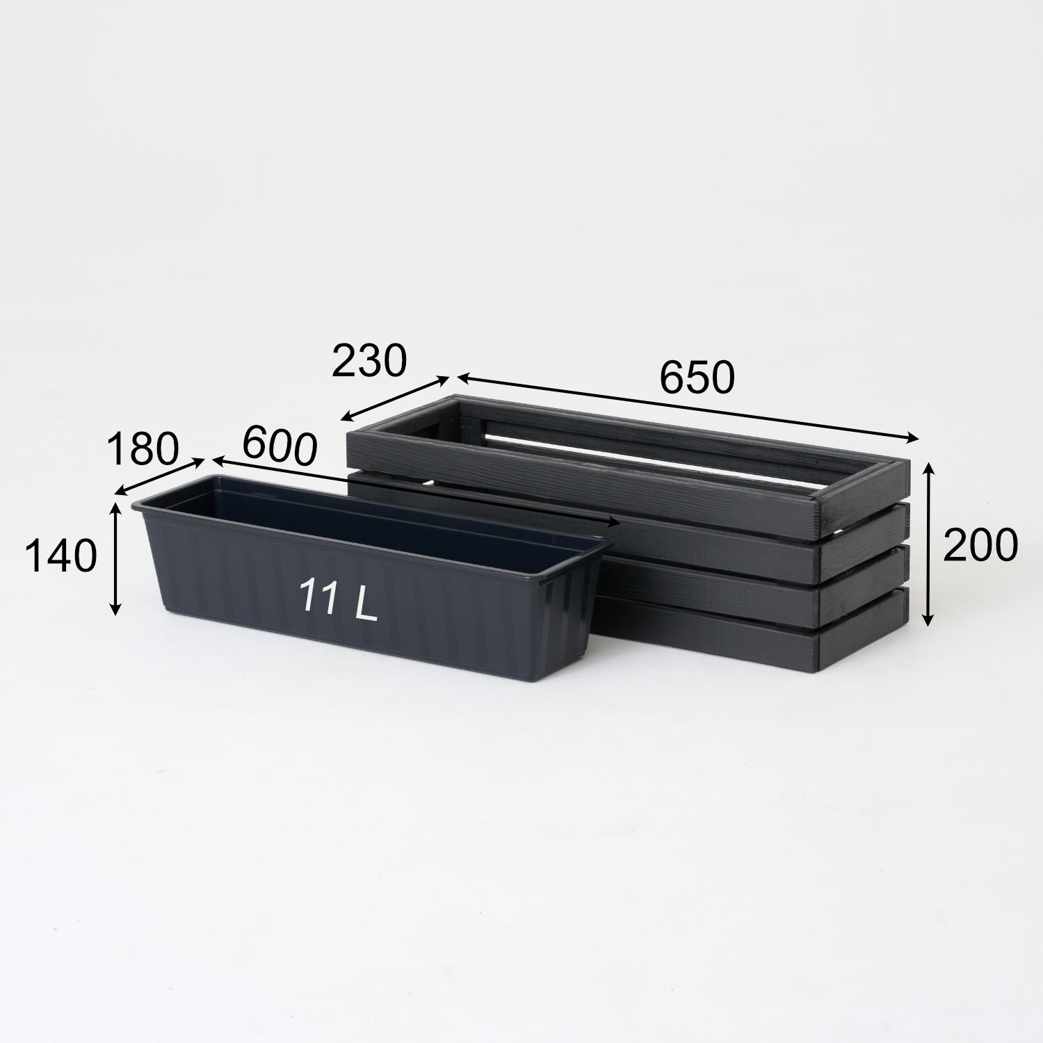 Balkon-Blumentopf 65 cm anthrazit + 11 l Einsatz für Balkon, Terrasse und Garten 