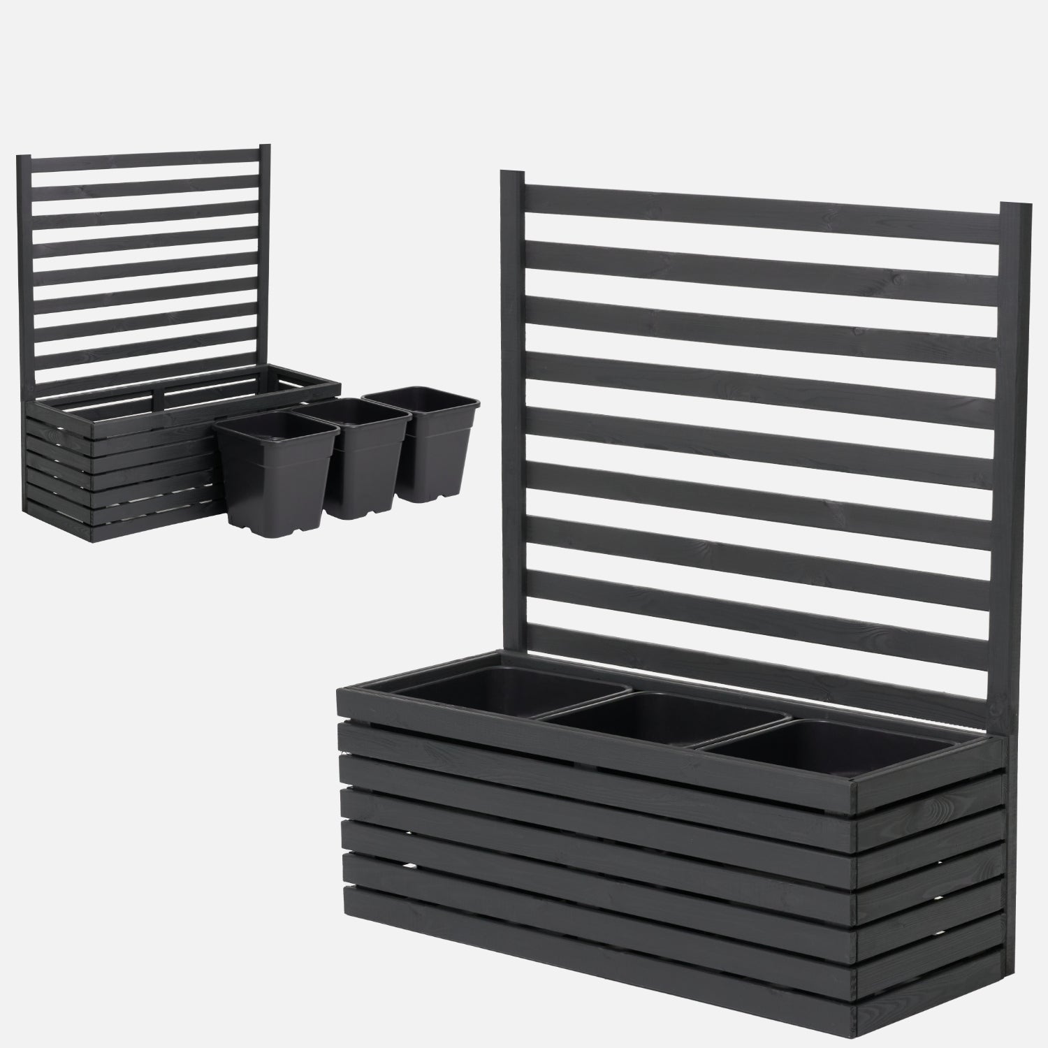 Donica ogrodowa drewniana z kratką pergola 112cm, wkład 3x18l, antracytowa