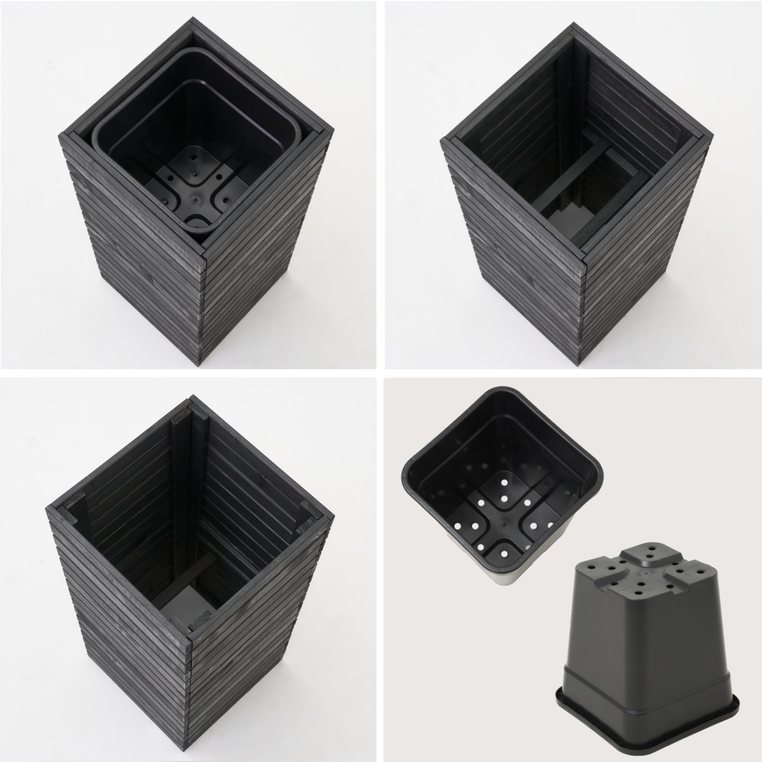 Maceta de madera para jardín, color antracita negro, alta, 80 cm, para terraza, balcón, jardín. 