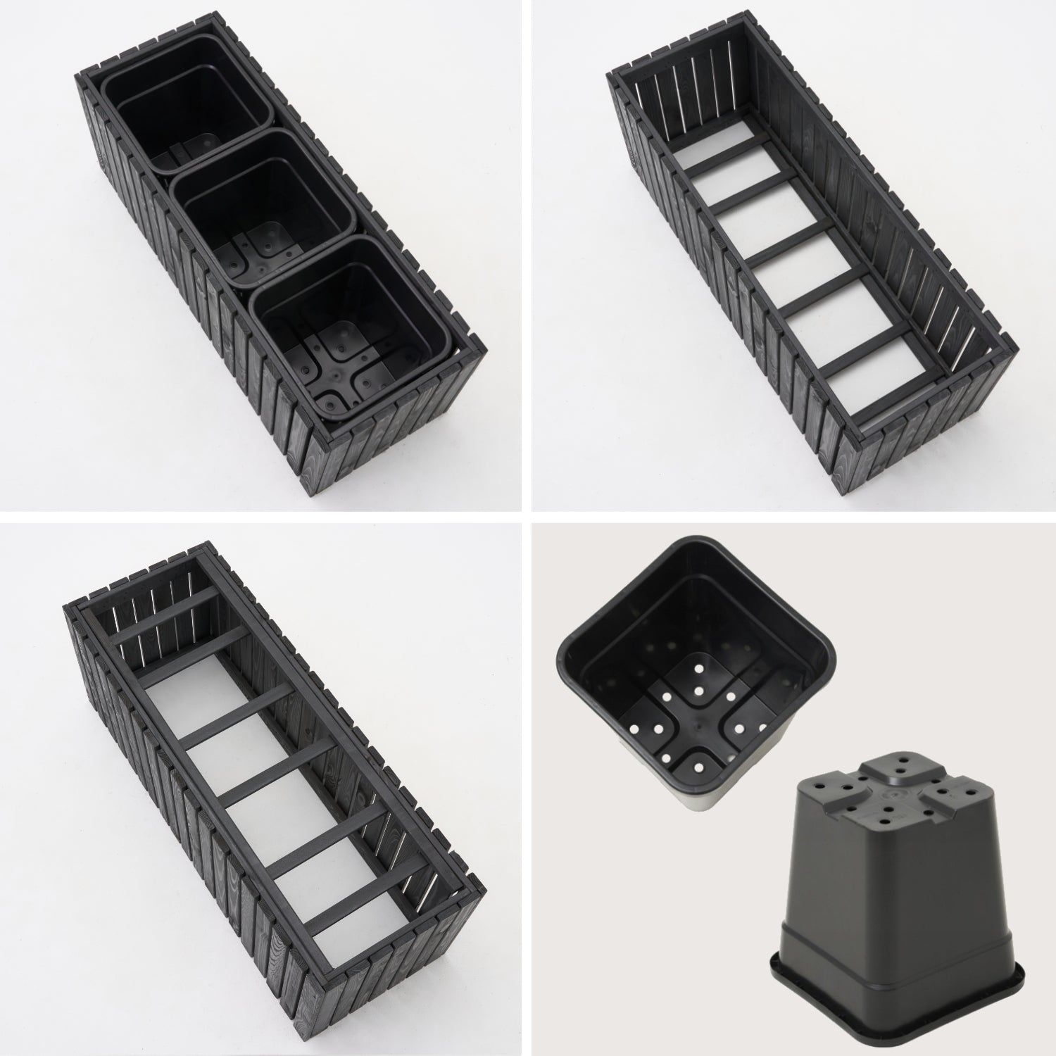 Grote antracietkleurige tuinpot 100 cm, 3x18l inleg voor terras, balkon of tuin 