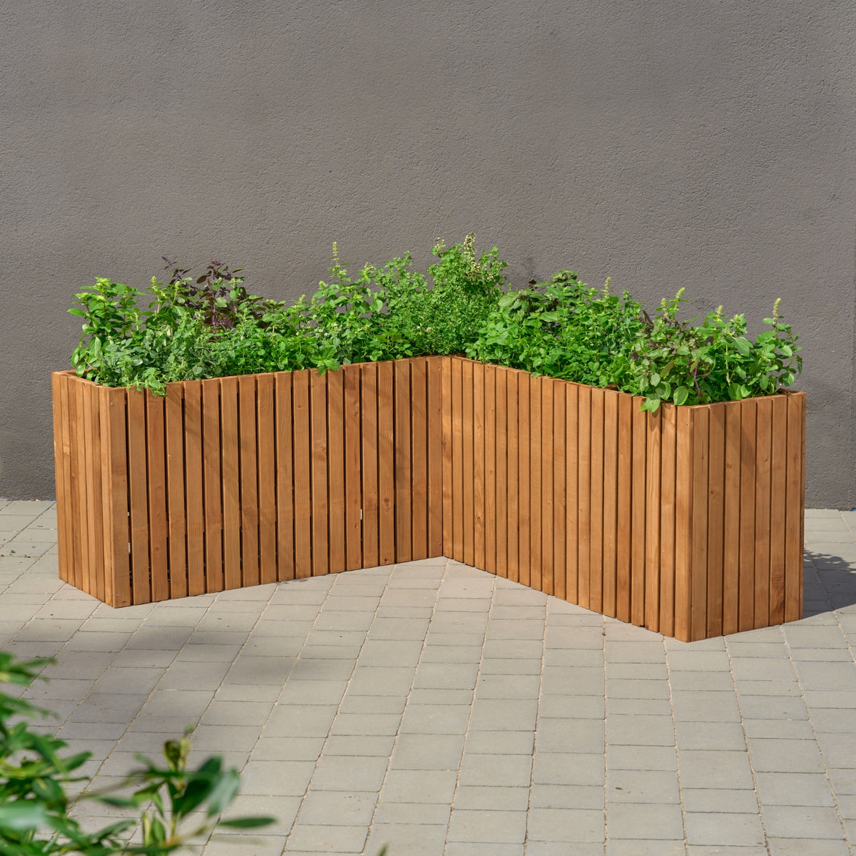 Großer hoher Garten-Pflanzkübel 55 cm, Kunststoff-Einsatz 2x18l Terrasse Balkon Garten, Lamellen – homerzo