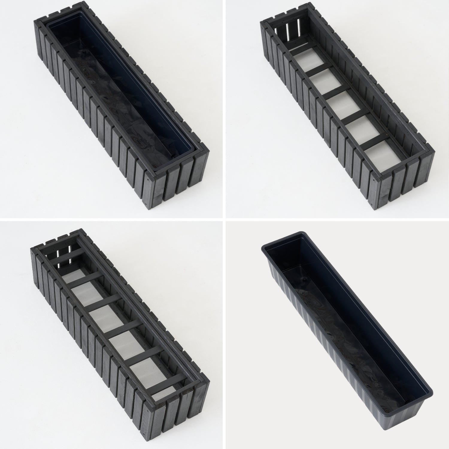 Maceta de balcón 86 cm antracita + inserto 14 l + asa balcón terraza