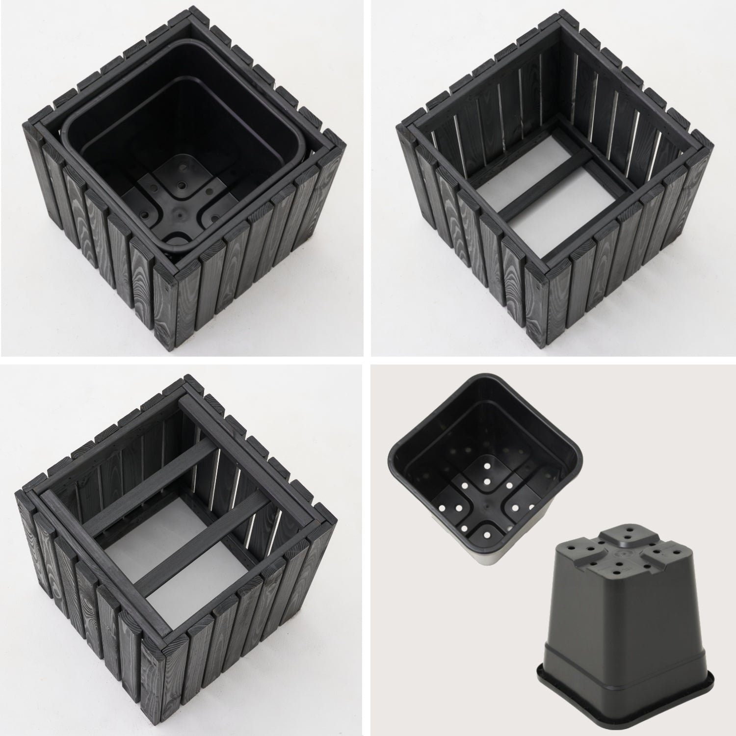 Vierkante tuinpot met plastic inzetstuk 1x18l voor terras, balkon of tuin 