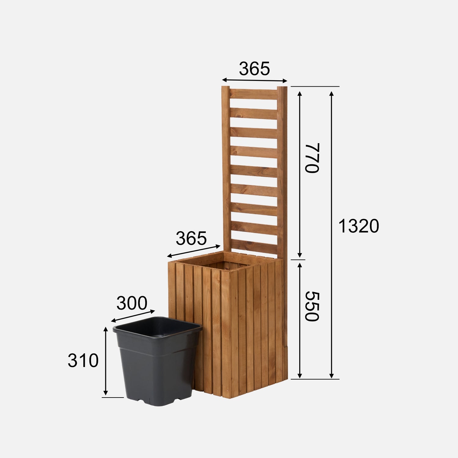 Pot de jardin en bois avec treillis de pergola 132 cm, 1 insert de 18 l, marron 