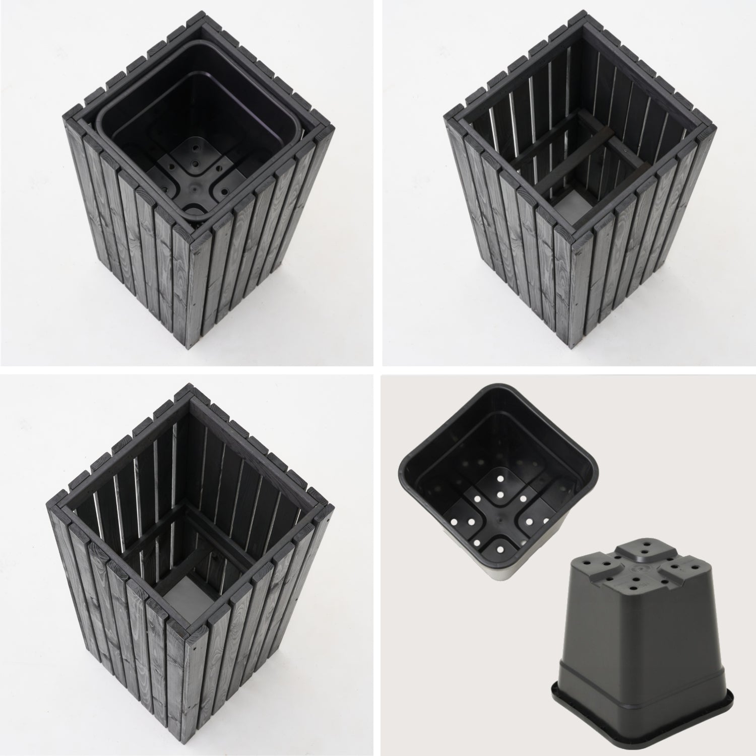 Maceta de madera para jardín, color antracita negro, alta, 80 cm, para terraza, balcón, jardín 