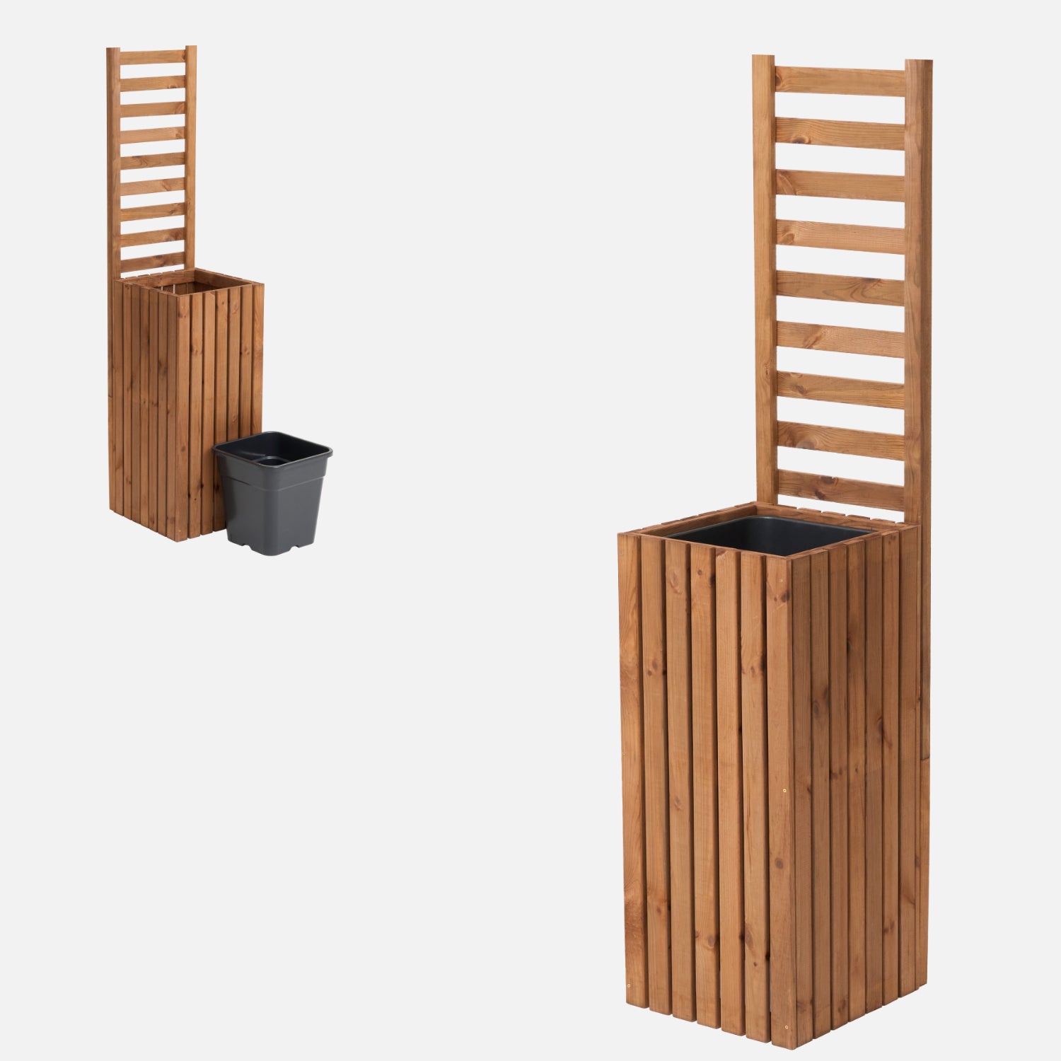 Donica ogrodowa drewniana z kratką pergola 157cm, wkład 1x18l, brązowa