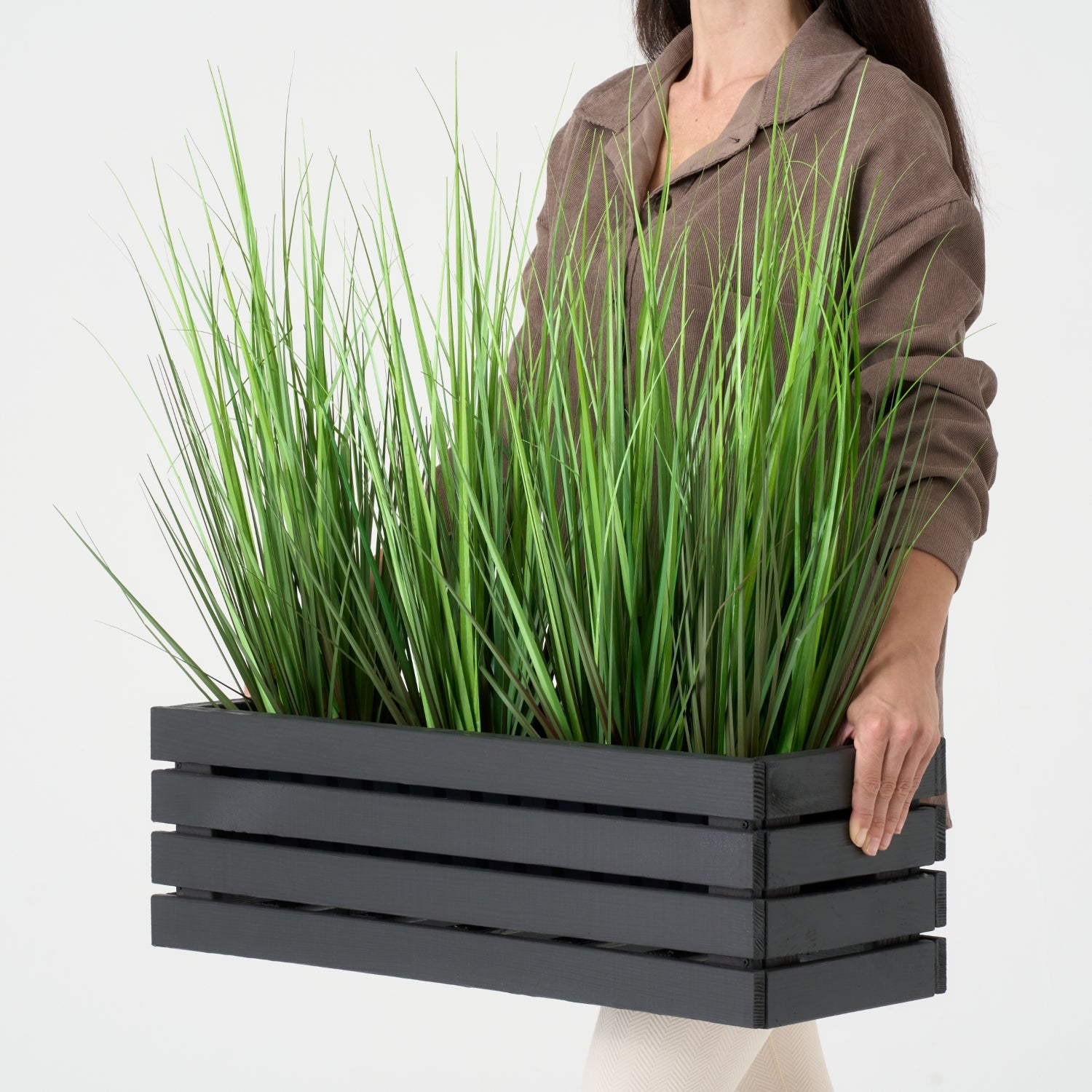 Balkonblumentopf 65 cm anthrazit + 11 l Einsatz + Griff für Balkon und Terrasse