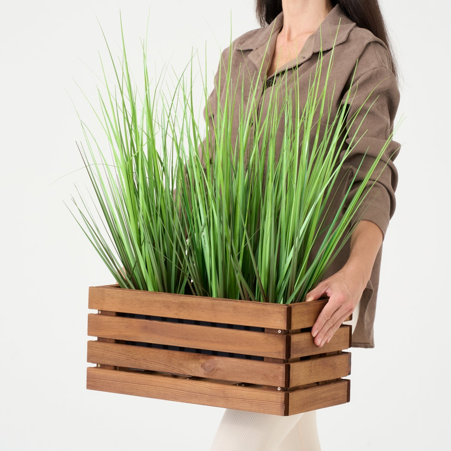 Pot de fleurs de balcon 45 cm marron + insert 6,8 l + poignée pour balcon et terrasse