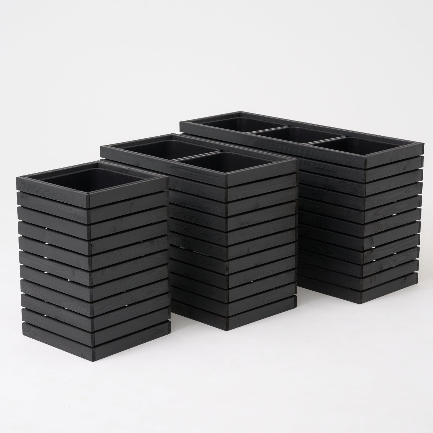 Maceta grande de madera color antracita negro 36 x 36 x h55 cm 