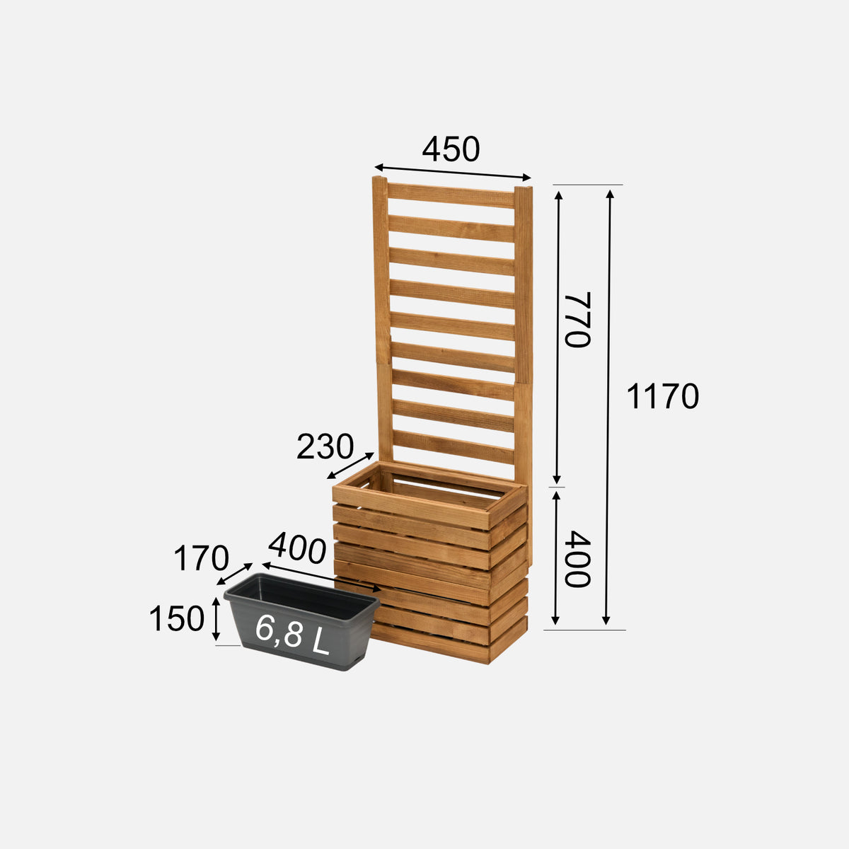 Dimensioni della fioriera da balcone con traliccio da 77 cm