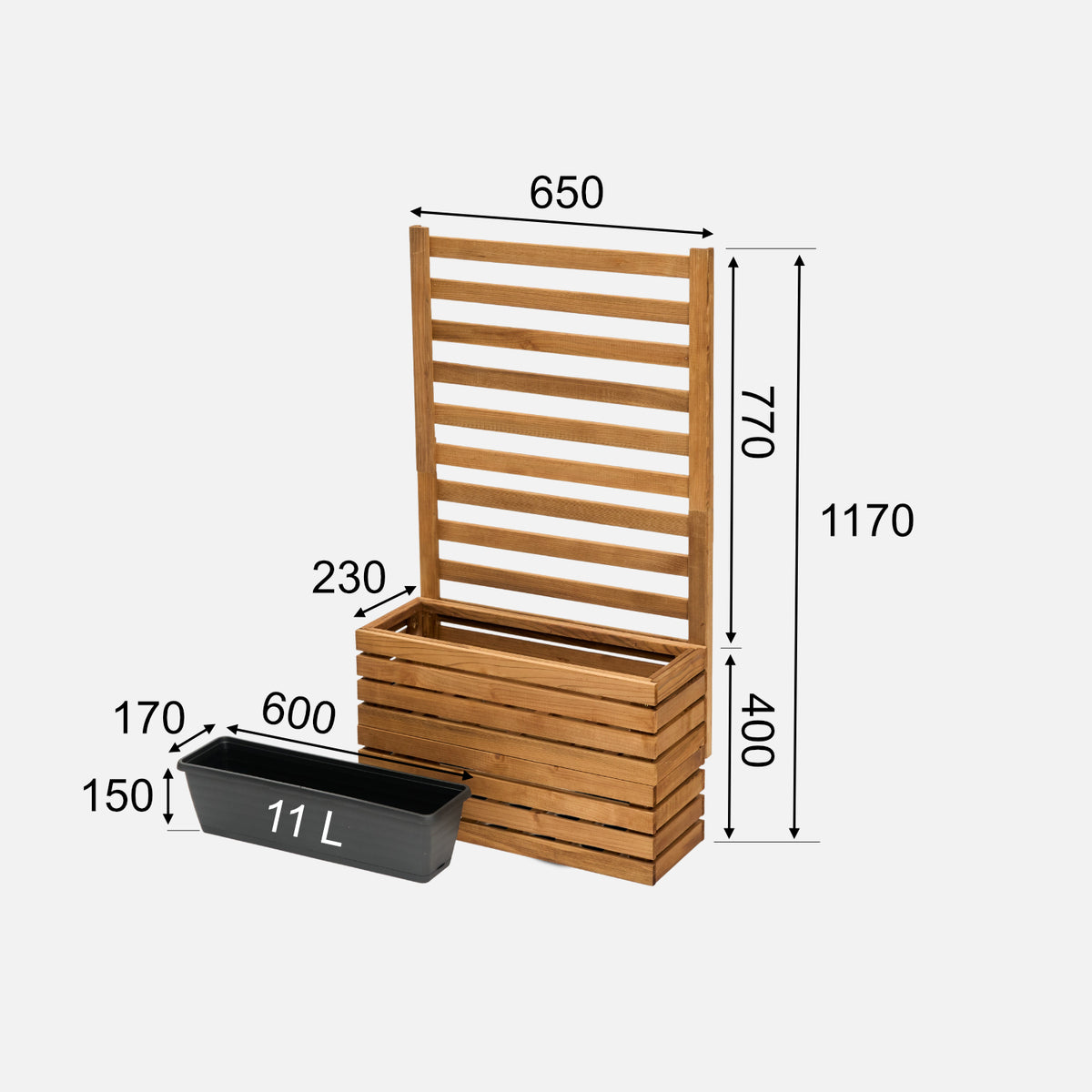 Dimensions de la jardinière de balcon avec treillis de 77 cm