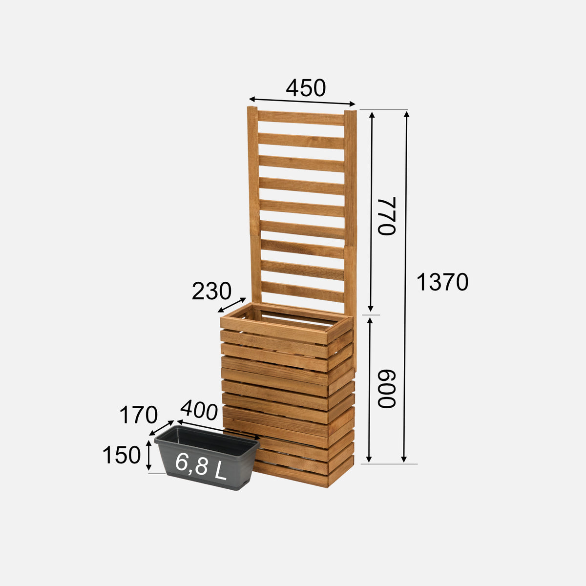 Dimensions de la jardinière de balcon avec treillis de 77 cm