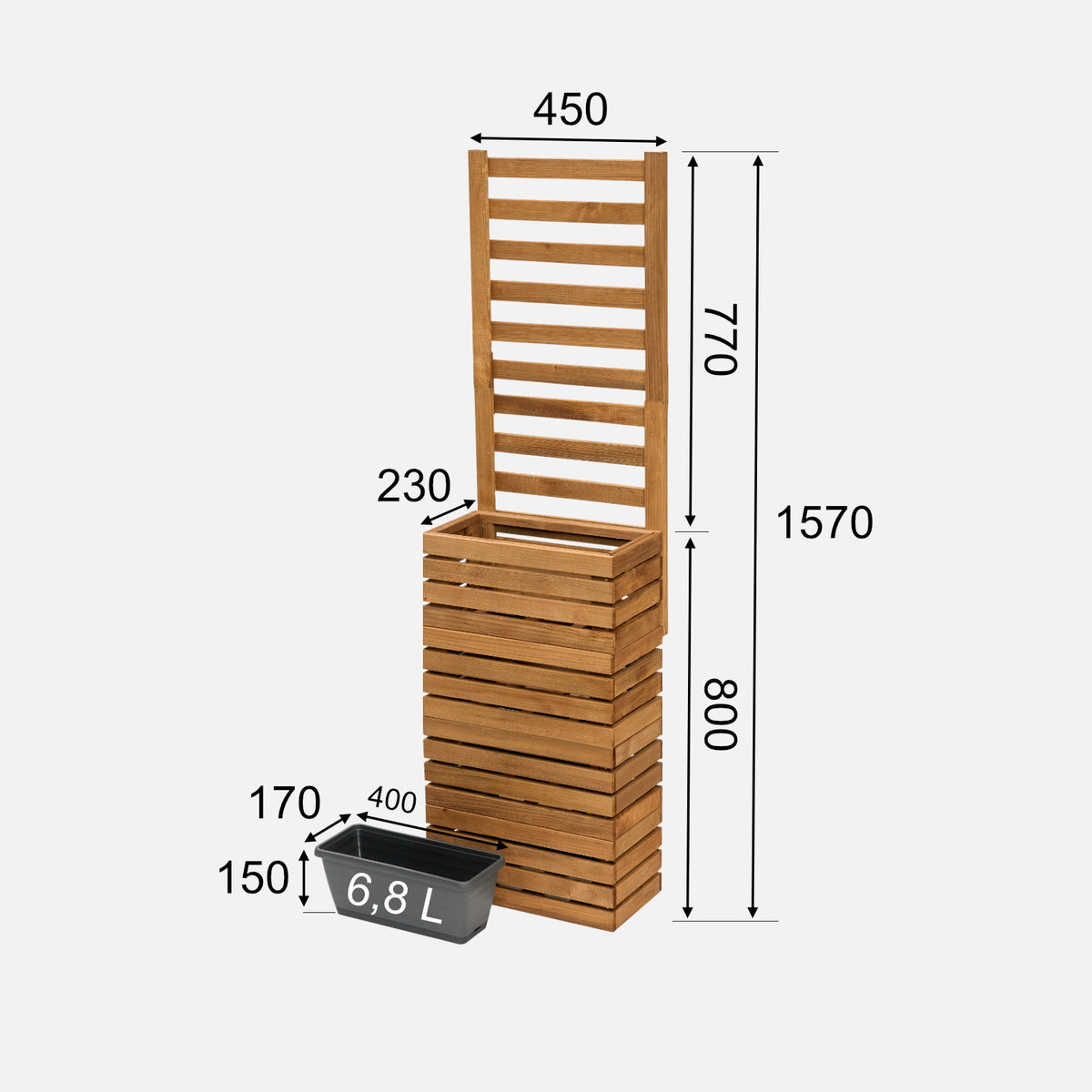 Dimensions de la jardinière de balcon avec treillis de 77 cm