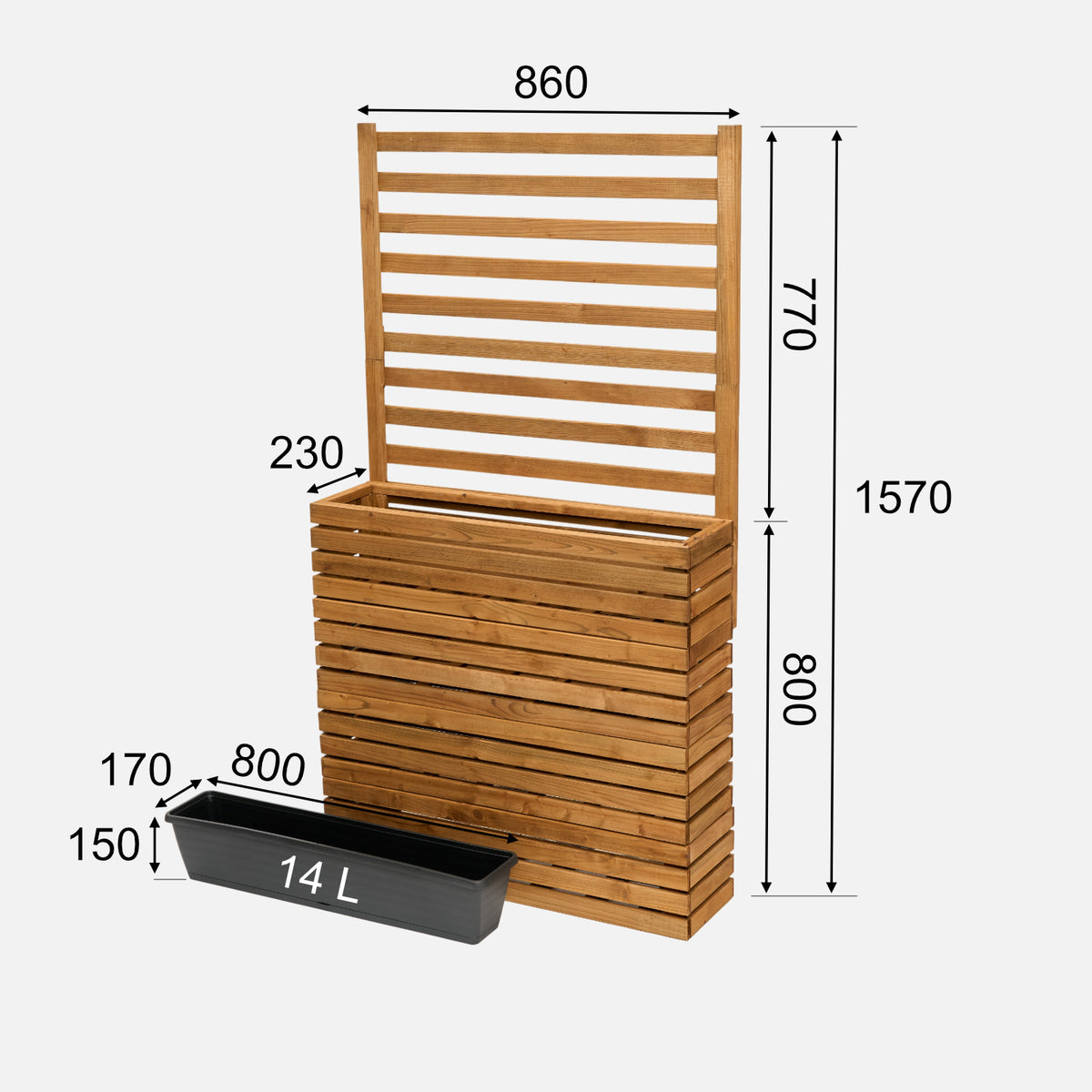 Dimensions de la jardinière de balcon avec treillis de 77 cm