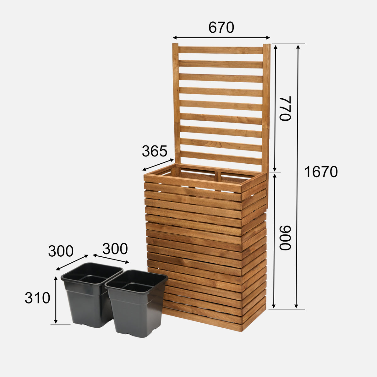 Dimensioni della fioriera con traliccio: fioriera 90 cm + traliccio 77 cm