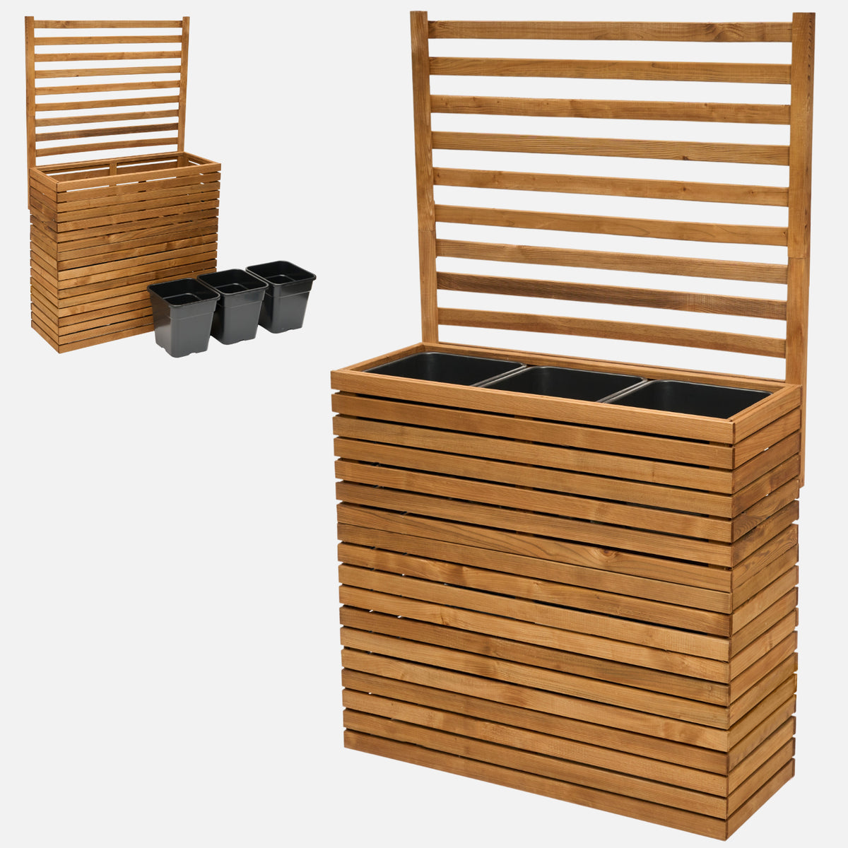 Houten plantenbak met klimrek 167 cm en inzet van 18 l