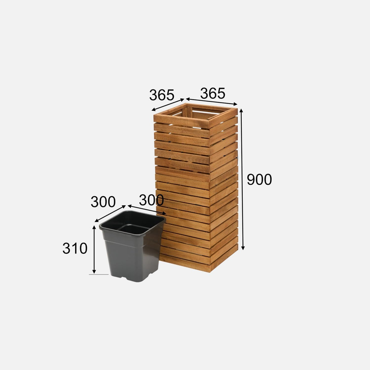 Medidas del macetero de madera alto y del inserto de 18 l