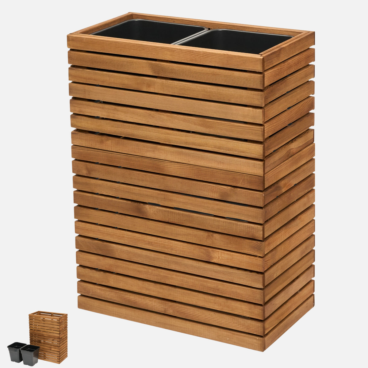 Macetero de madera alto de 90 cm con inserto de plástico de 18 l, vista del producto