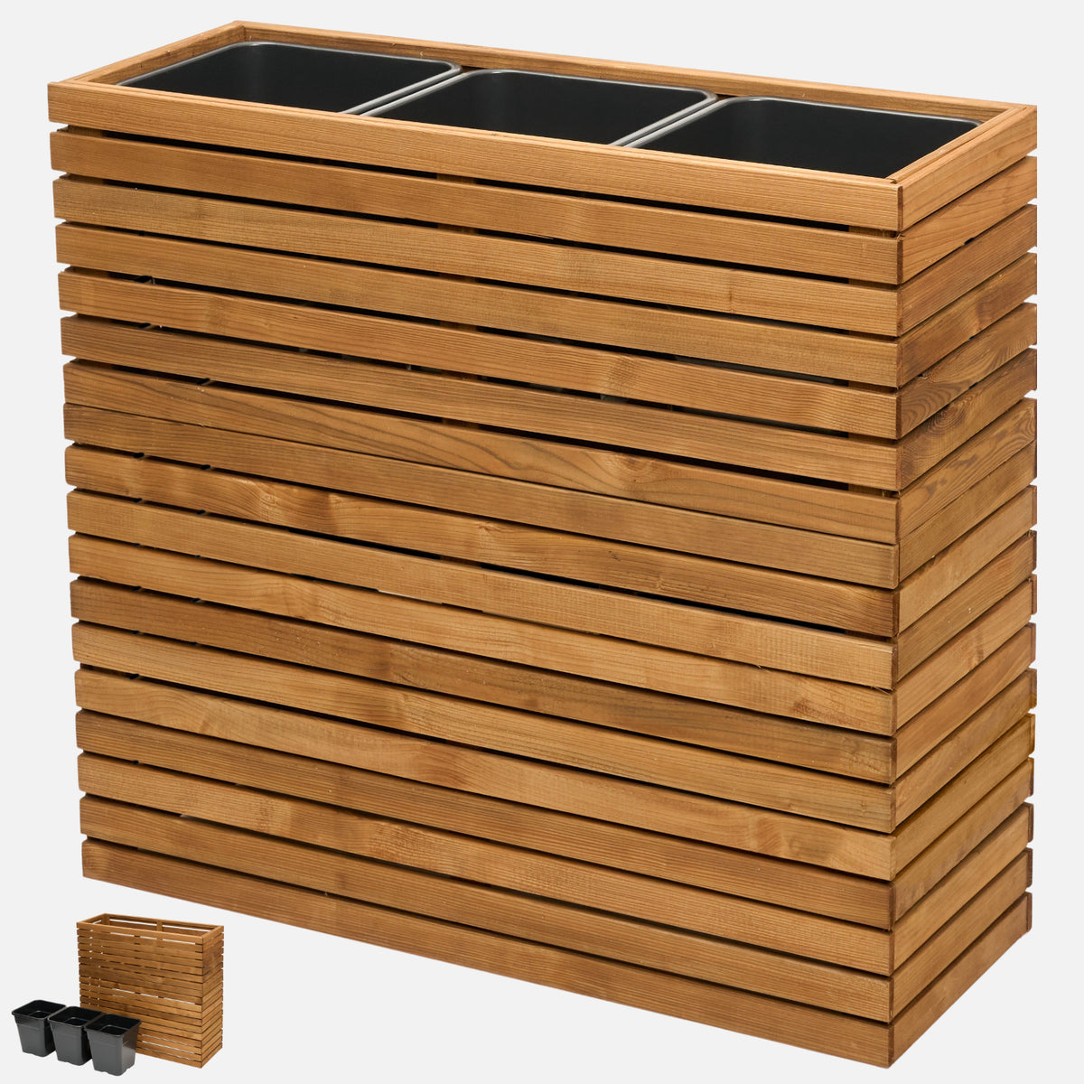 Macetero de madera alto de 90 cm con inserto de plástico de 18 l, vista del producto