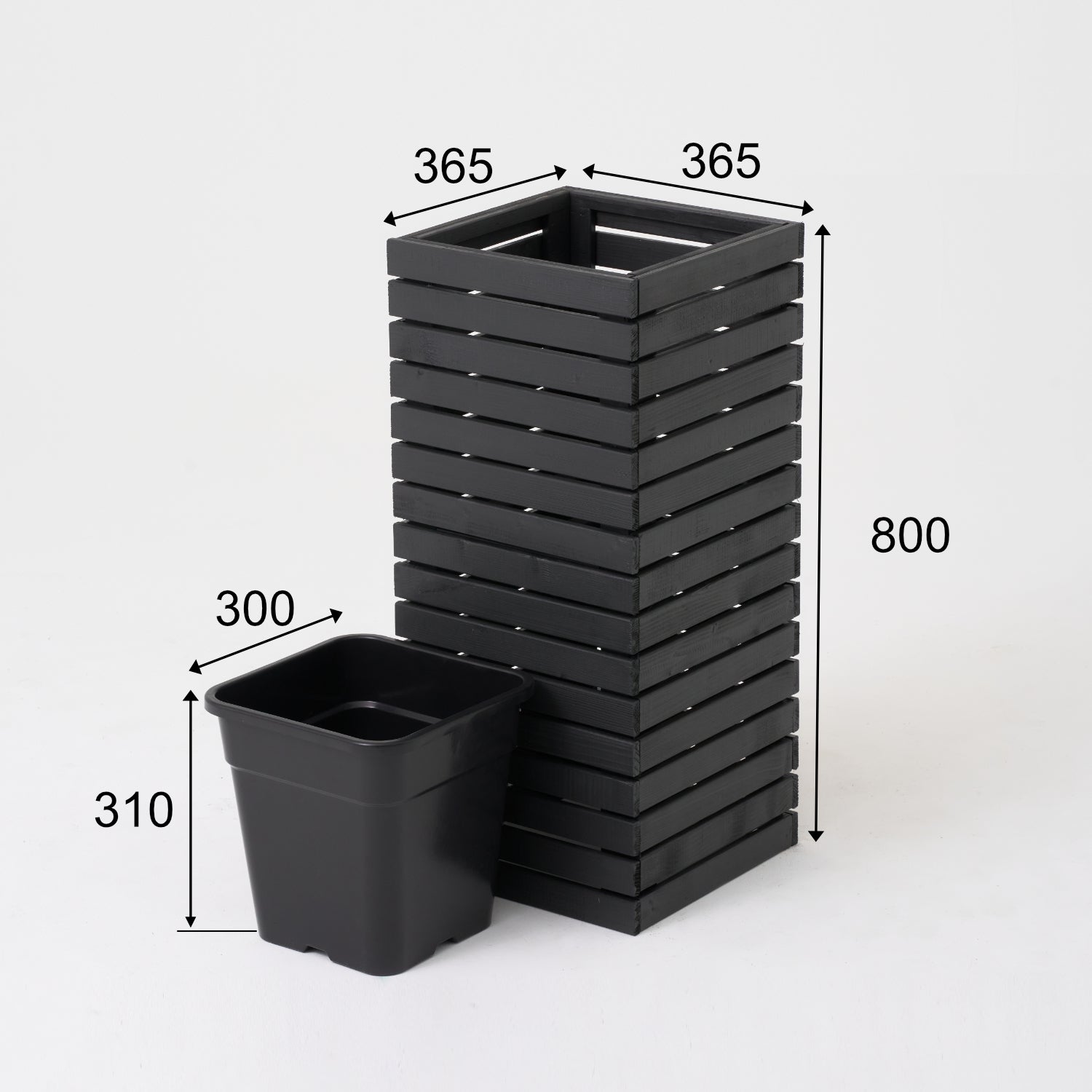 Maceta de madera para jardín, color antracita negro, alta, 80 cm, para terraza, balcón, jardín. 