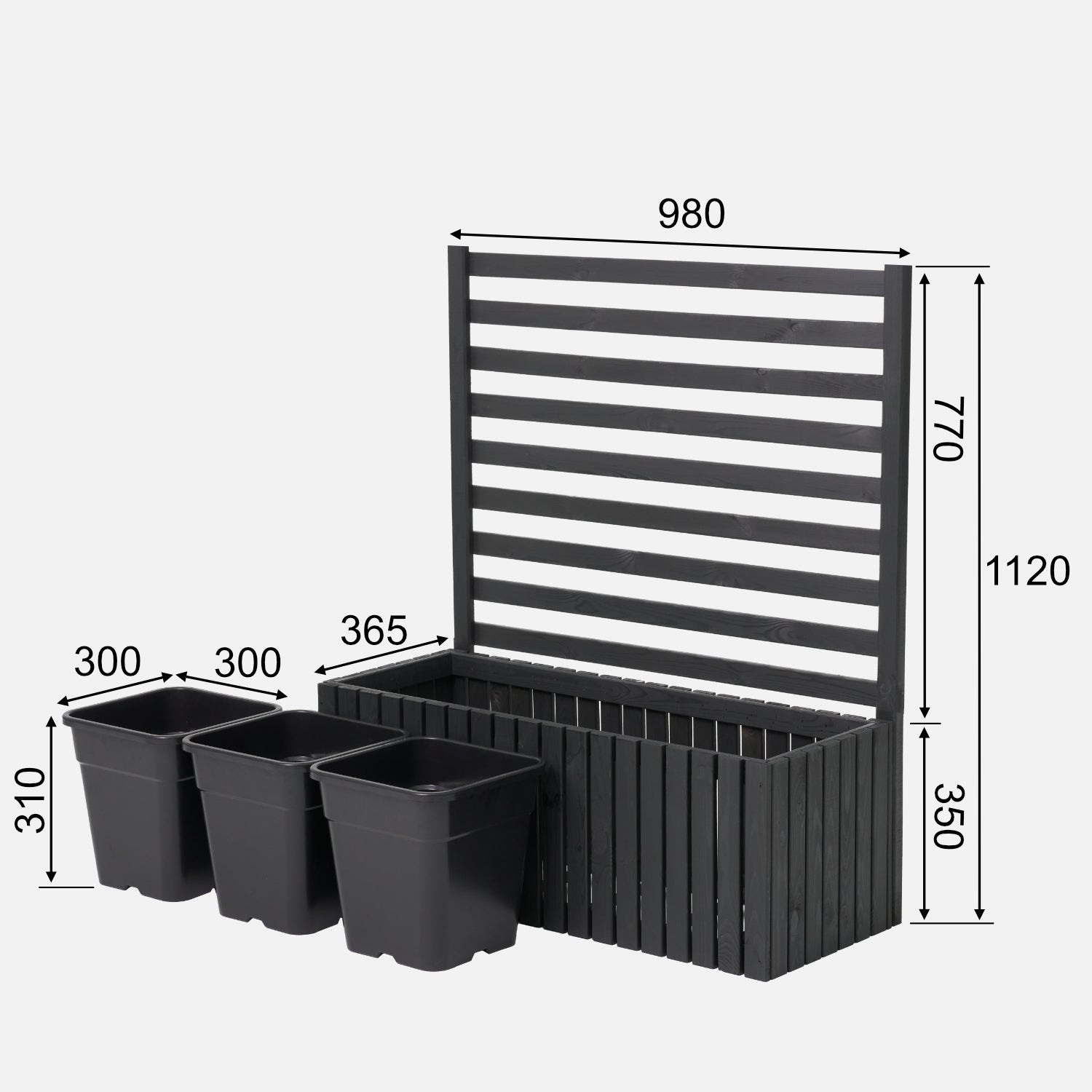 Donica ogrodowa drewniana z kratką pergola 112cm, wkład 3x18l, antracytowa