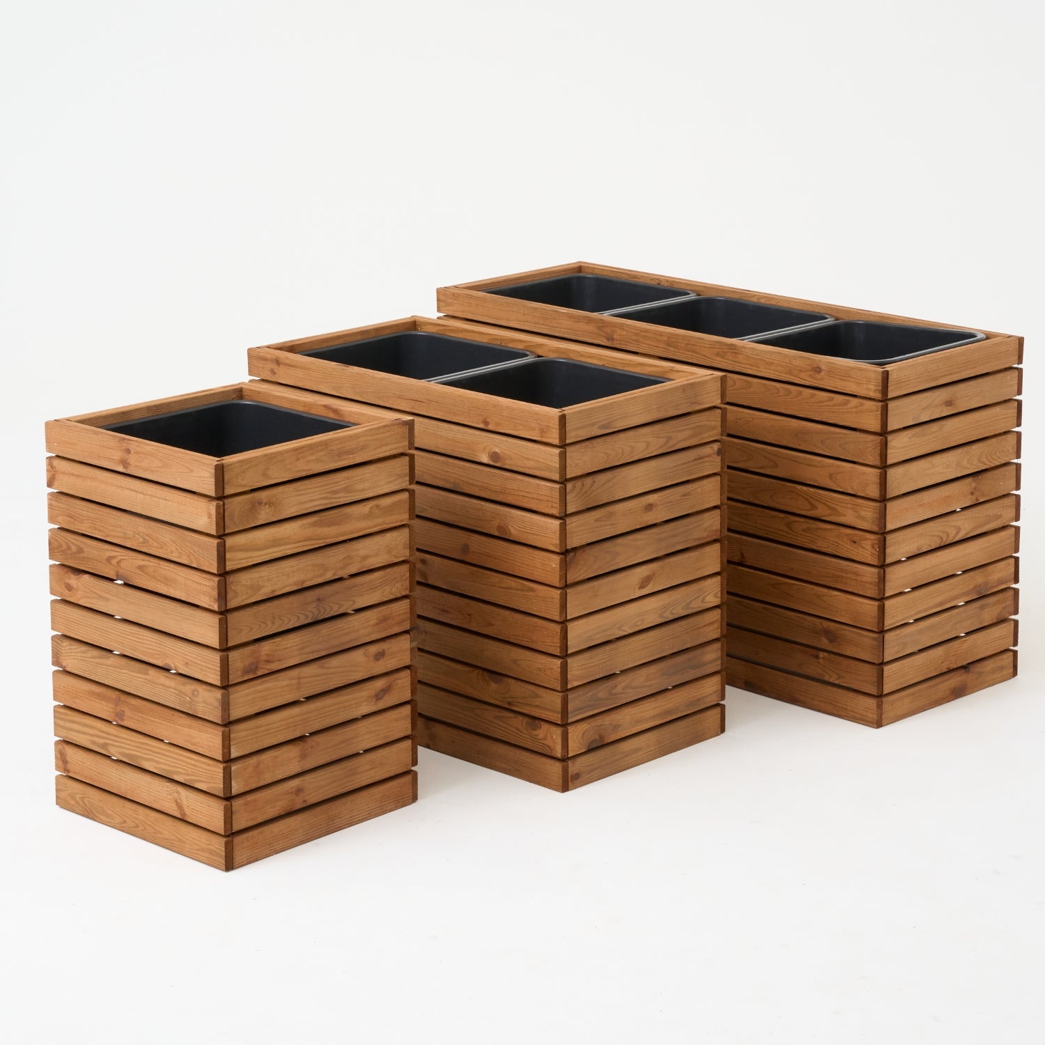 Donica ogrodowa drewniana z kratką pergola 132cm, wkład 3x18l, brązowa