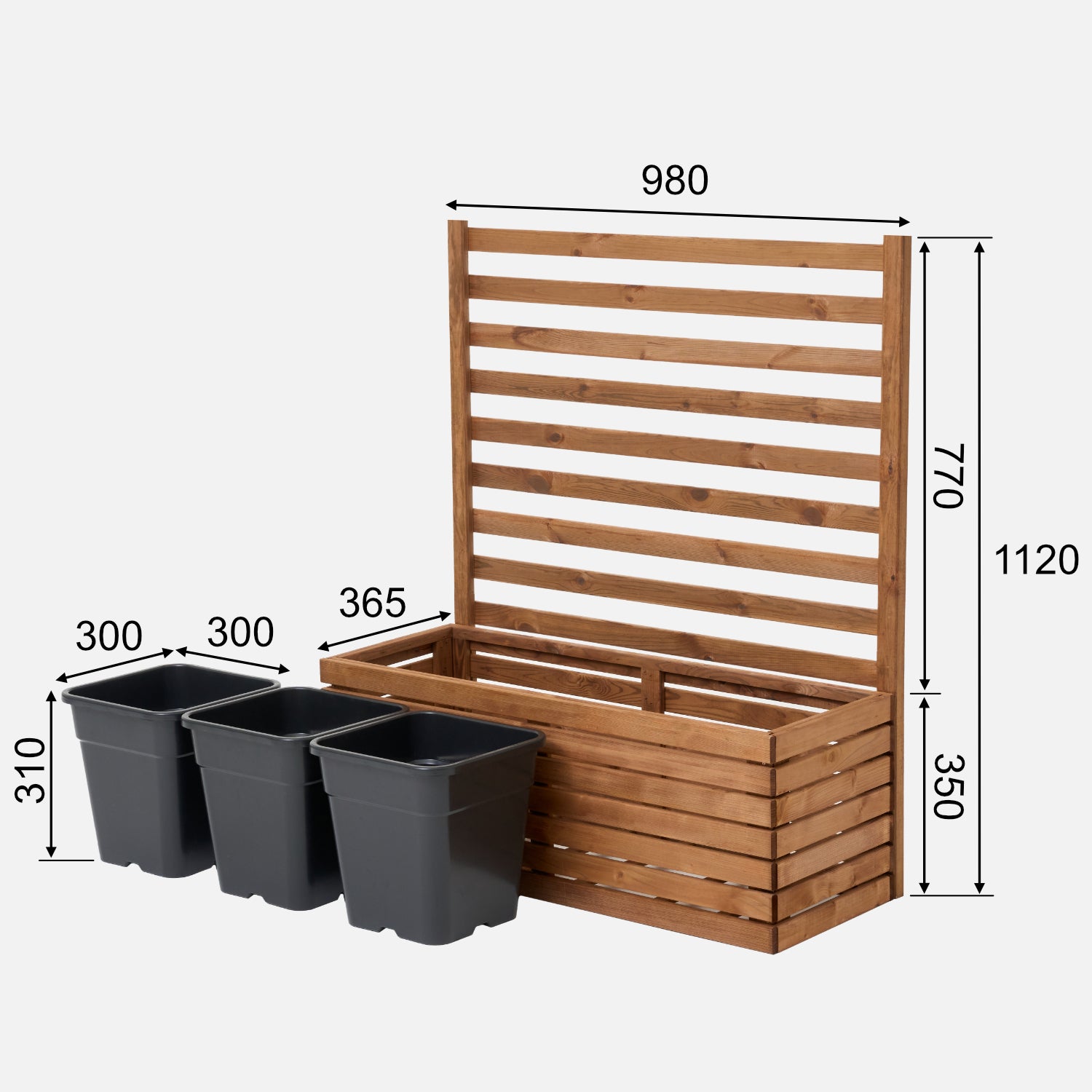 Donica ogrodowa drewniana z kratką pergola 112cm, wkład 3x18l, brązowa