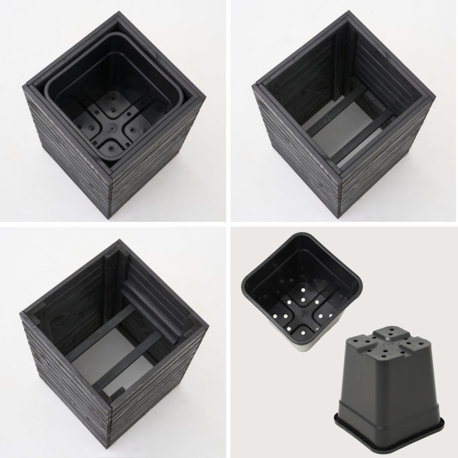 Maceta grande de madera color antracita negro 36 x 36 x h55 cm 