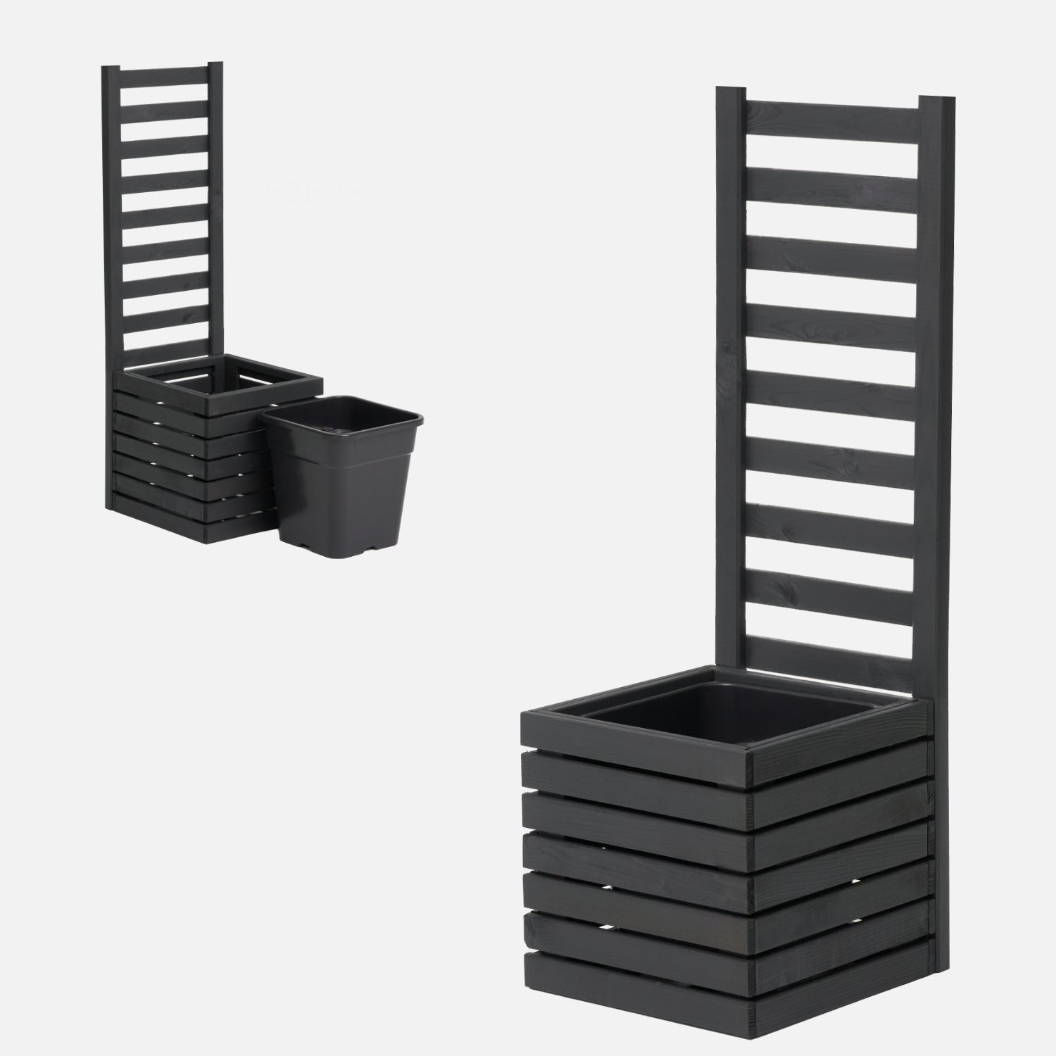 Donica ogrodowa drewniana z kratką pergola 112cm, wkład 1x18l, antracytowa