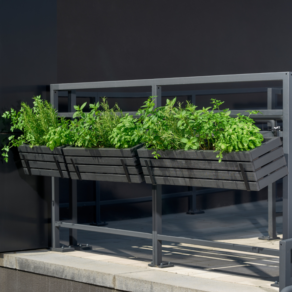 Donica balkonowa 65 cm antracyt + wkład 11 l + uchwyt balkon taras