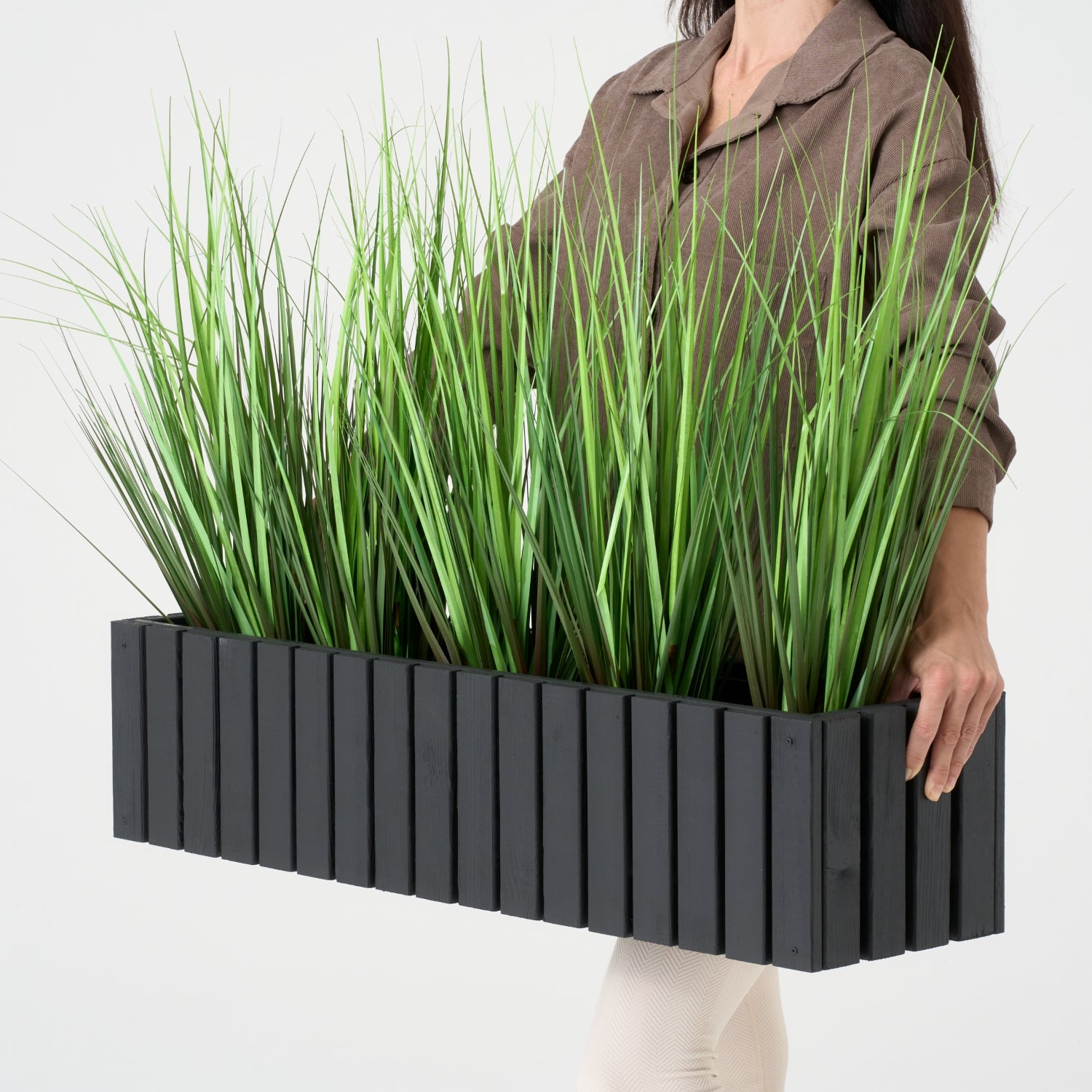 Maceta de balcón 86 cm antracita + inserto 14 l + asa balcón terraza