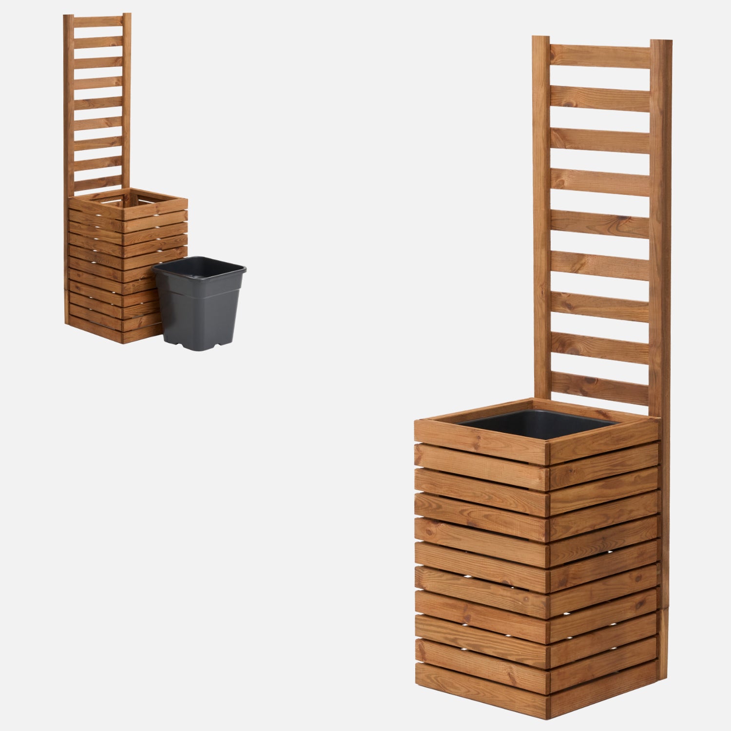 Donica ogrodowa drewniana z kratką pergola 132cm, wkład 1x18l, brązowa