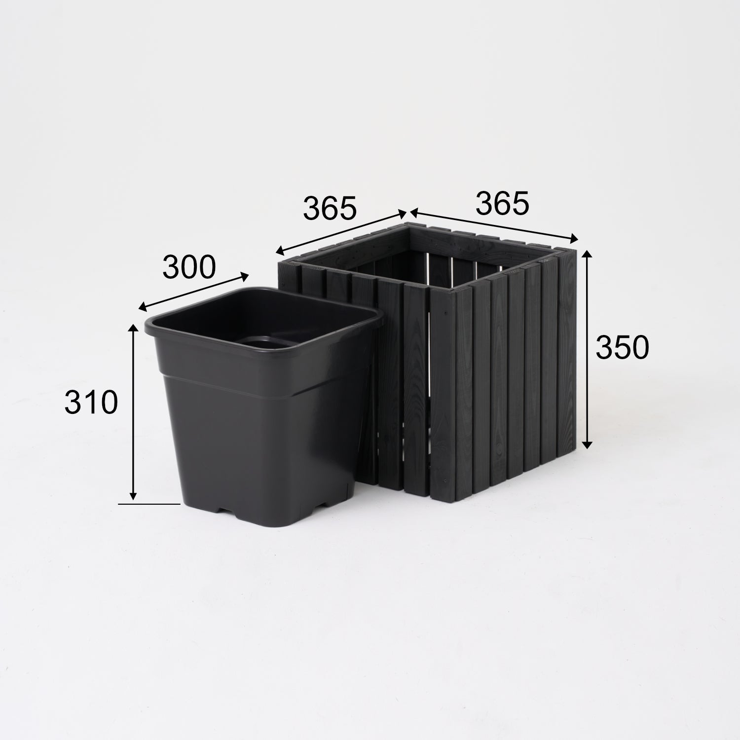 Vierkante tuinpot met plastic inzetstuk 1x18l voor terras, balkon of tuin 