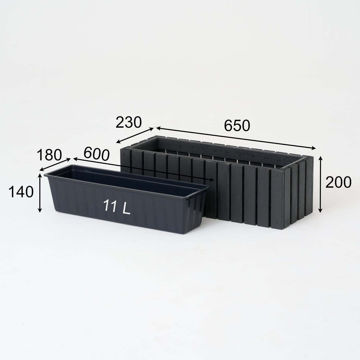 Pot de fleurs pour balcon 65 cm anthracite + insert 11 l pour balcon, terrasse et jardin