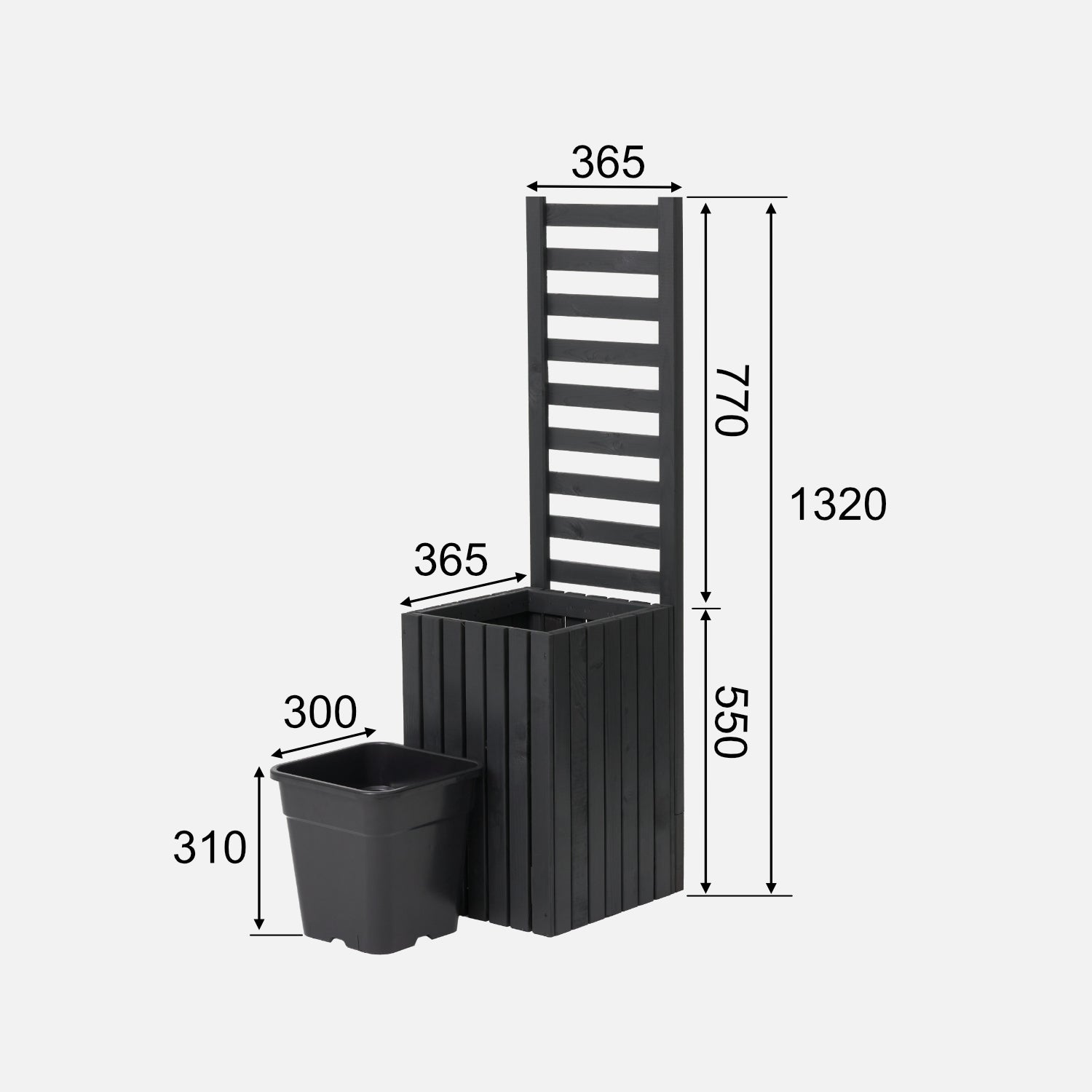 Donica ogrodowa drewniana z kratką pergola 132cm, wkład 1x18l, antracytowa