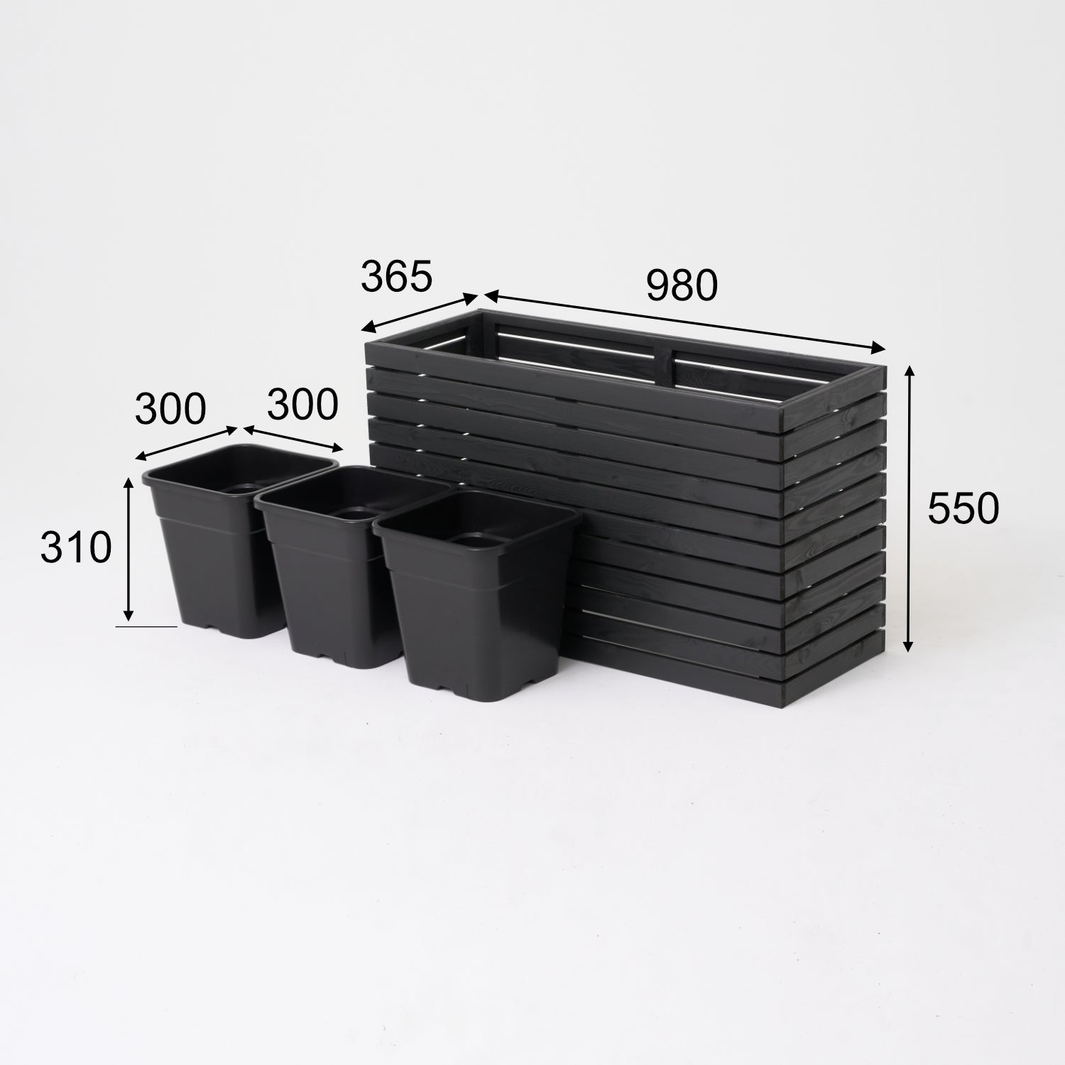 Maceta de madera para jardín, color antracita negro, alta, 55 cm, para terraza, balcón, jardín. 