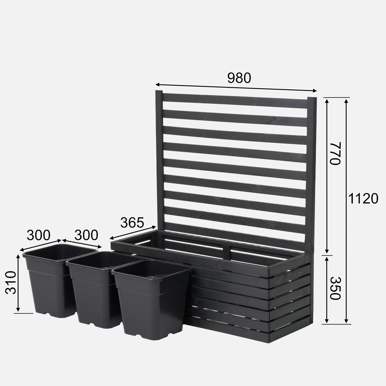 Gartenkübel aus Holz mit Pergola-Rankgitter, 112 cm, Einsatz 3x18 l, anthrazit 