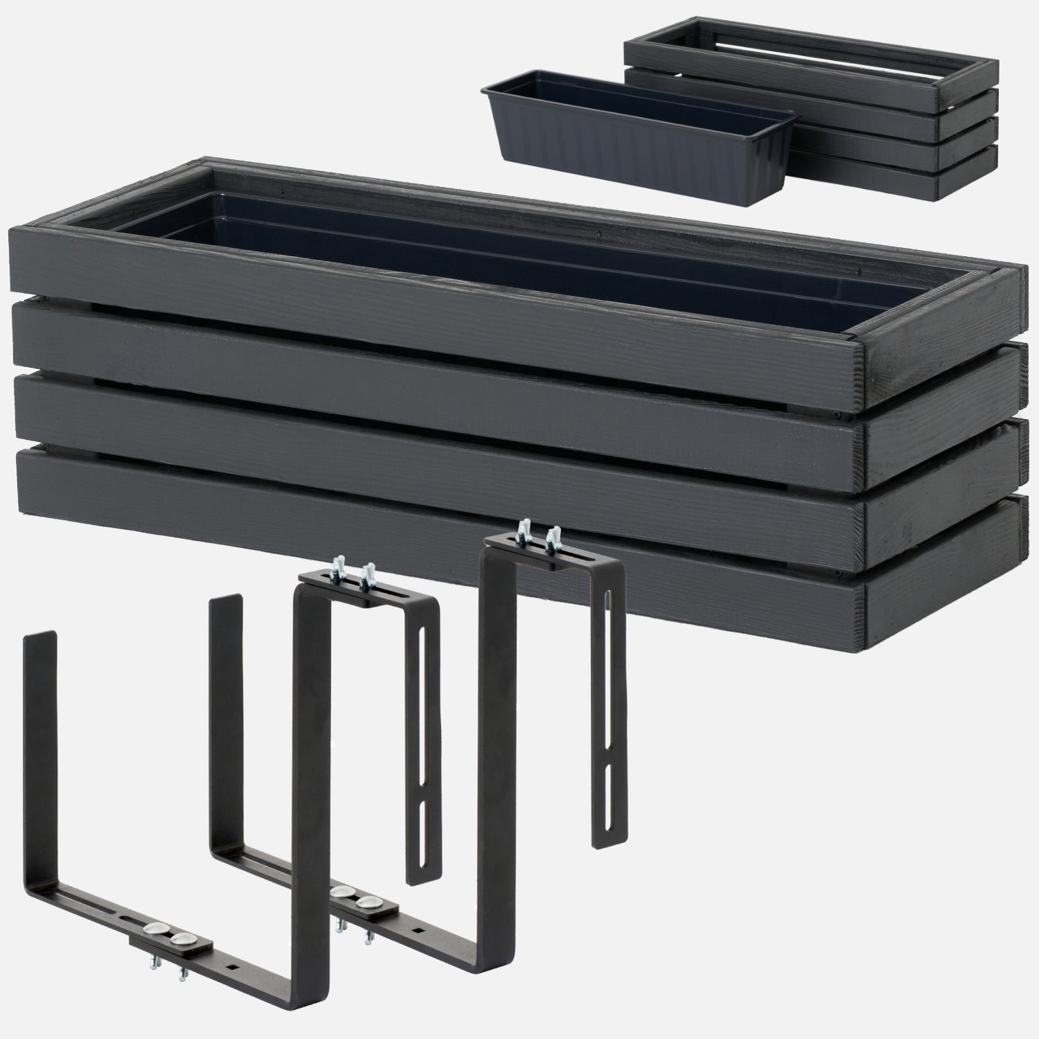 Donica balkonowa 65 cm antracyt + wkład 11 l + uchwyt balkon taras