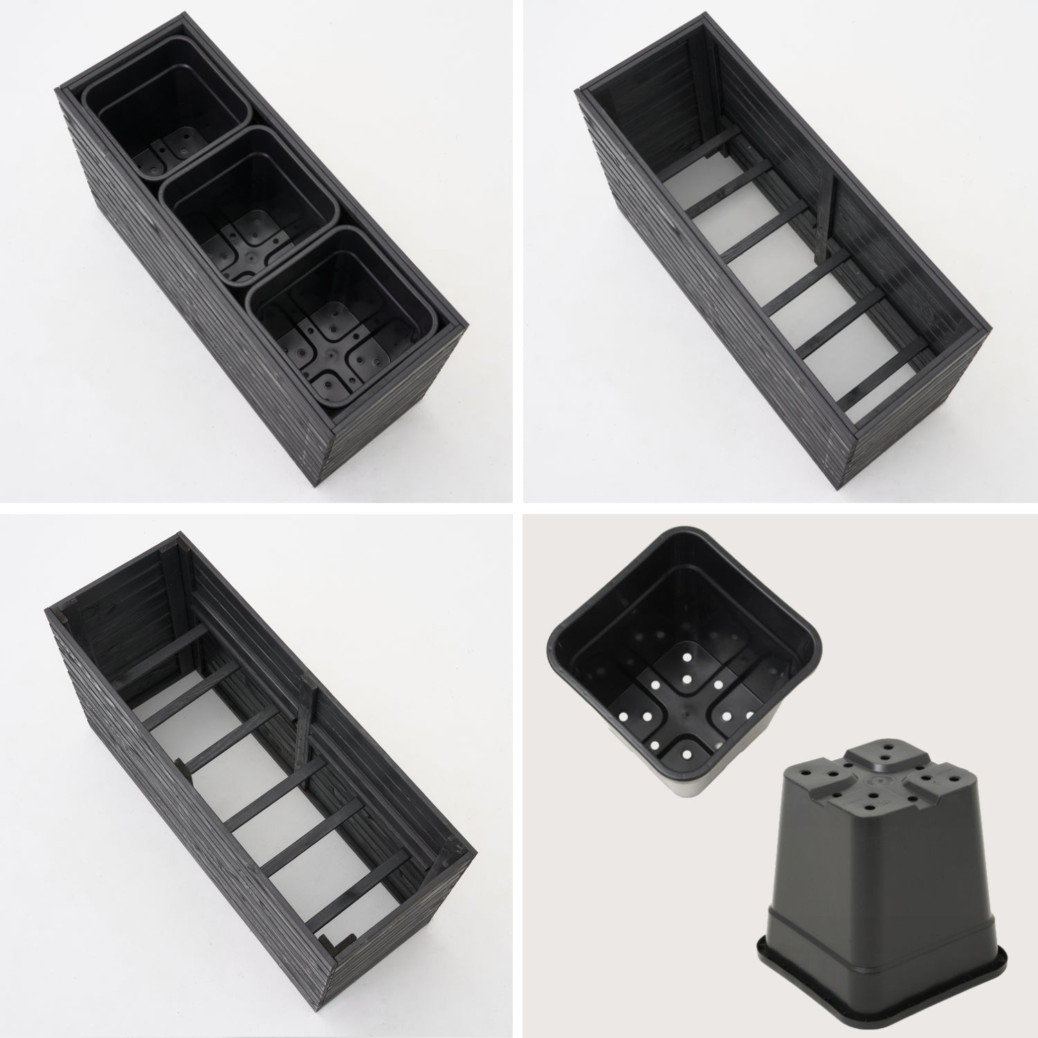 Maceta de madera para jardín, color antracita negro, alta, 55 cm, para terraza, balcón, jardín. 