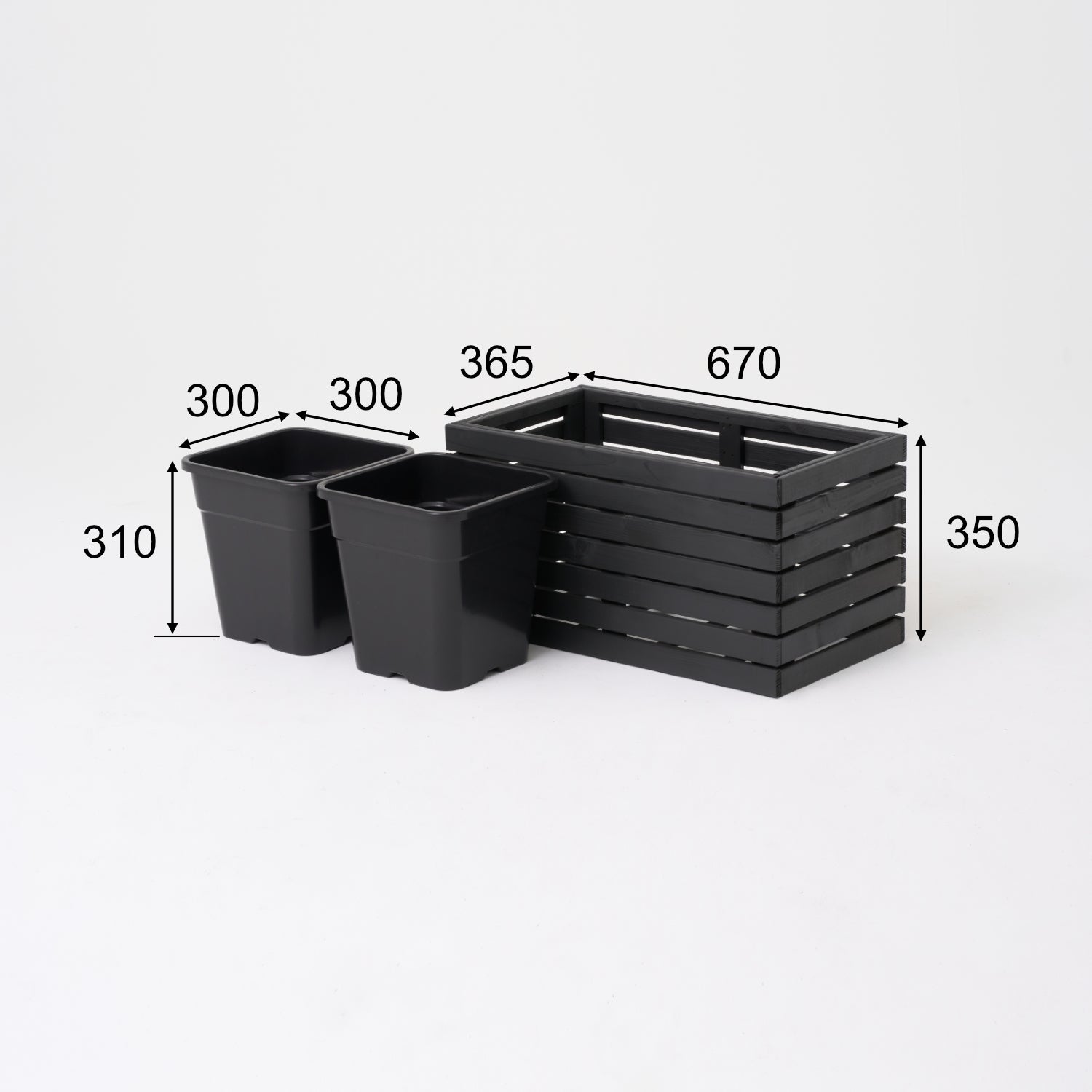 Schwarzer anthrazitfarbener rechteckiger Holzblumentopf, 67 x 36 x H 35 cm 