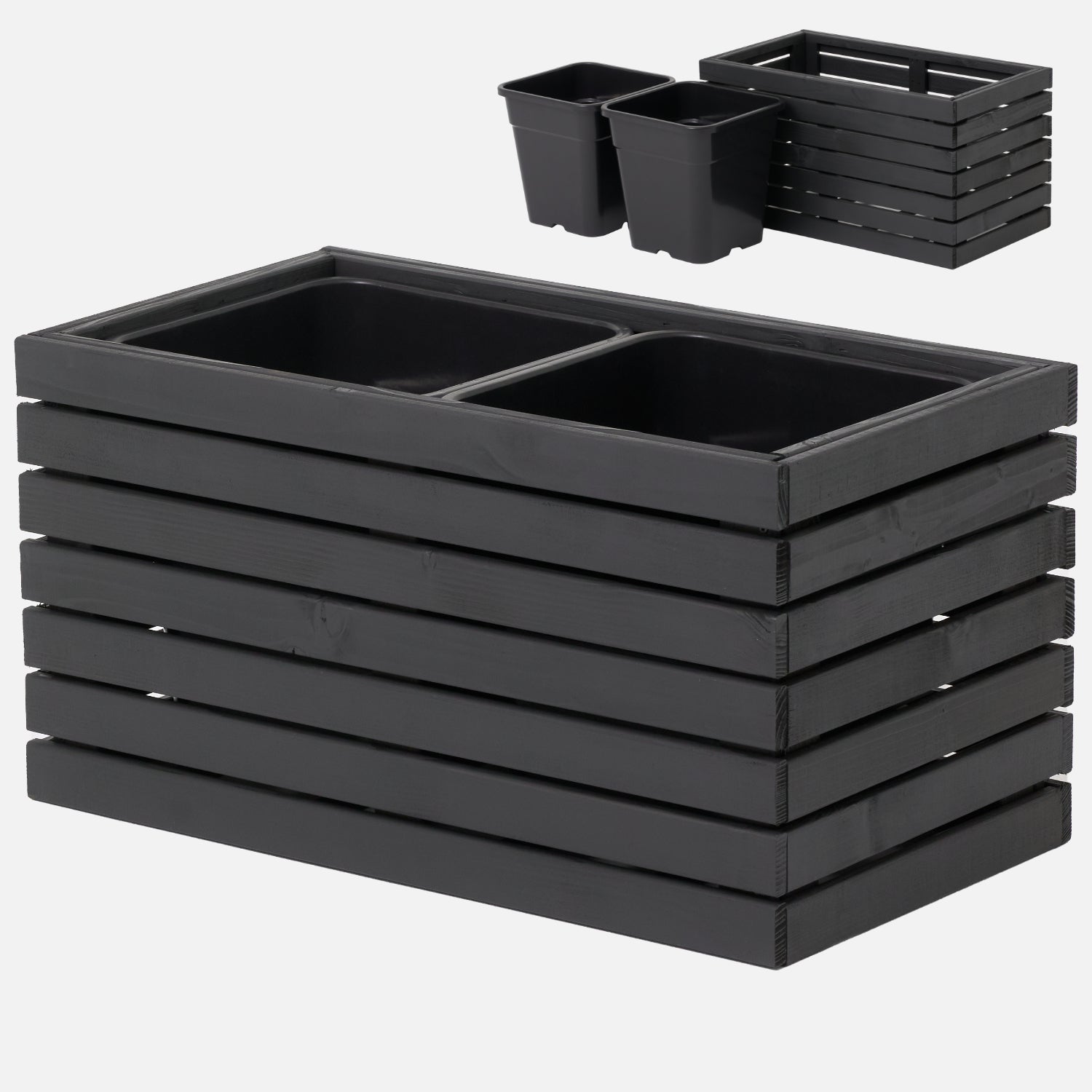 Donica czarna antracytowa drewniana prostokątna 67 x 36 x h35 cm