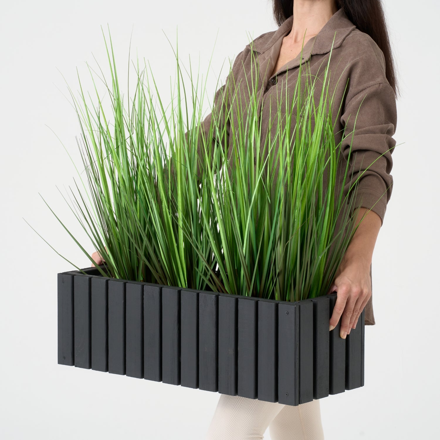 Pot de fleurs pour balcon 65 cm anthracite + insert 11 l pour balcon, terrasse et jardin