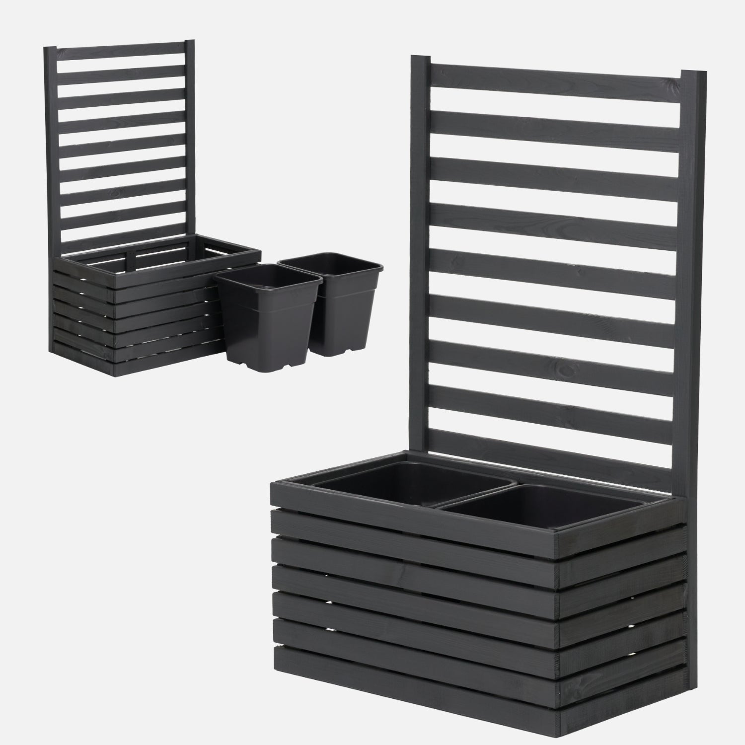 Donica ogrodowa drewniana z kratką pergola 112cm, wkład 2x18l, antracytowa