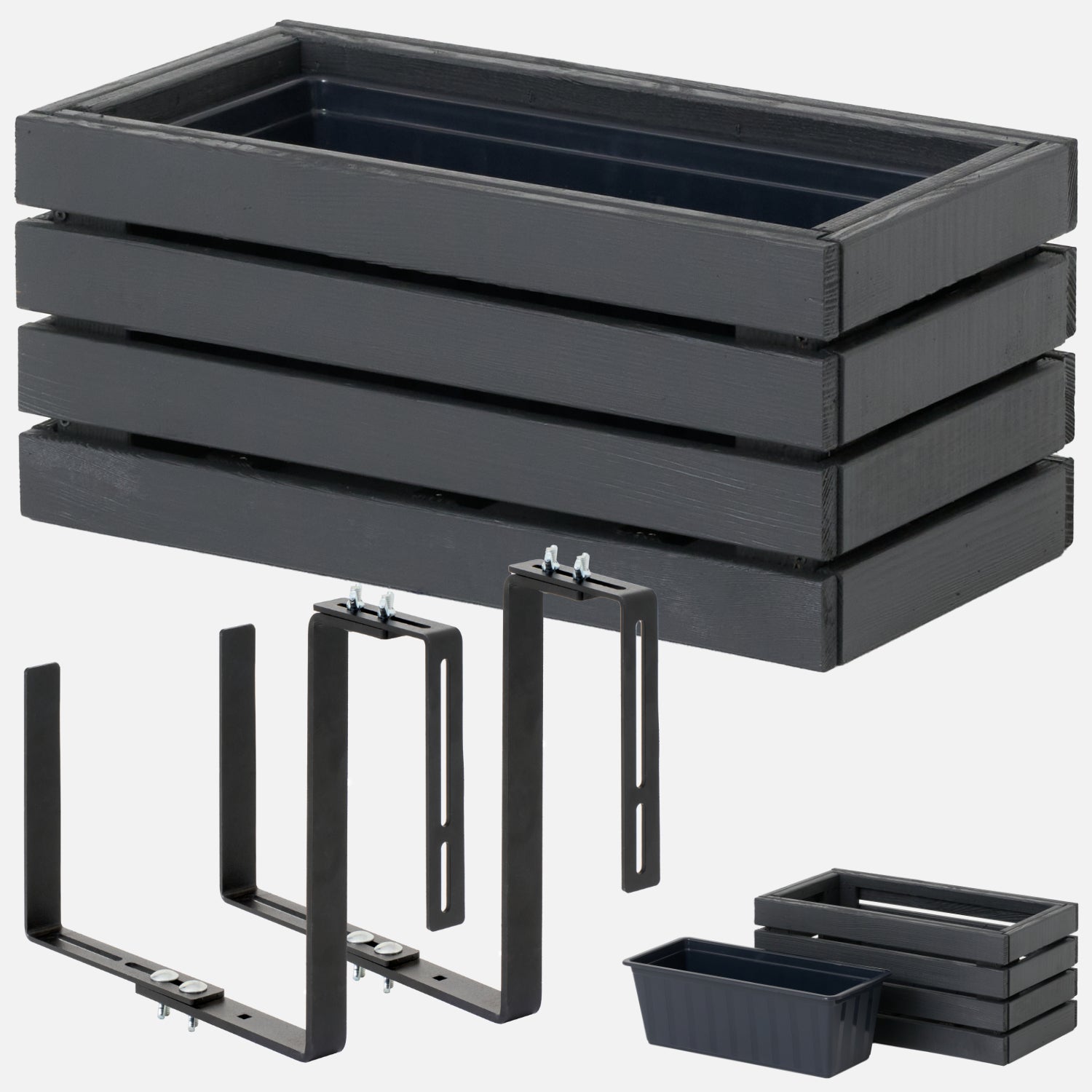 Donica balkonowa 45 cm antracyt + wkład 6,8 l + uchwyt balkon taras