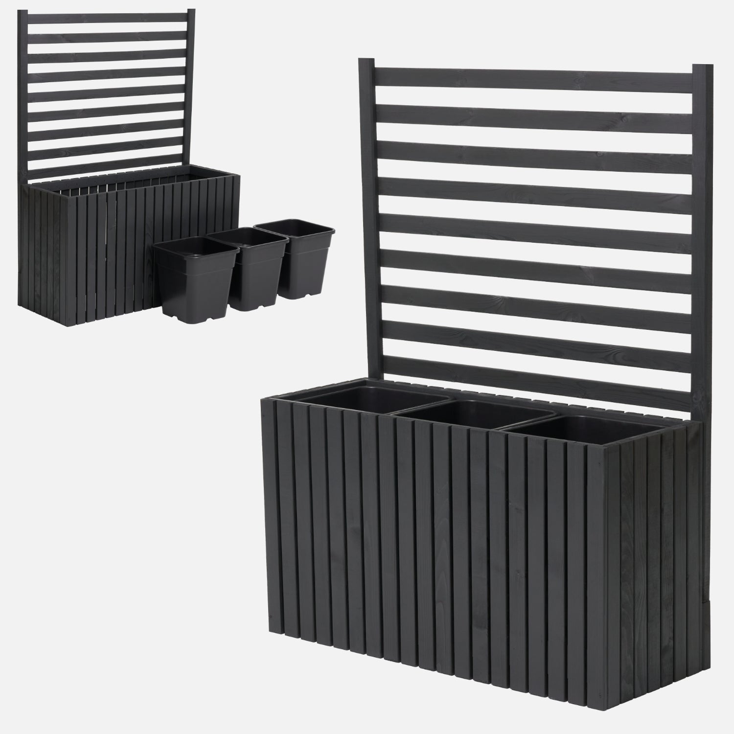 Donica ogrodowa drewniana z kratką pergola 132cm, wkład 3x18l, antracytowa