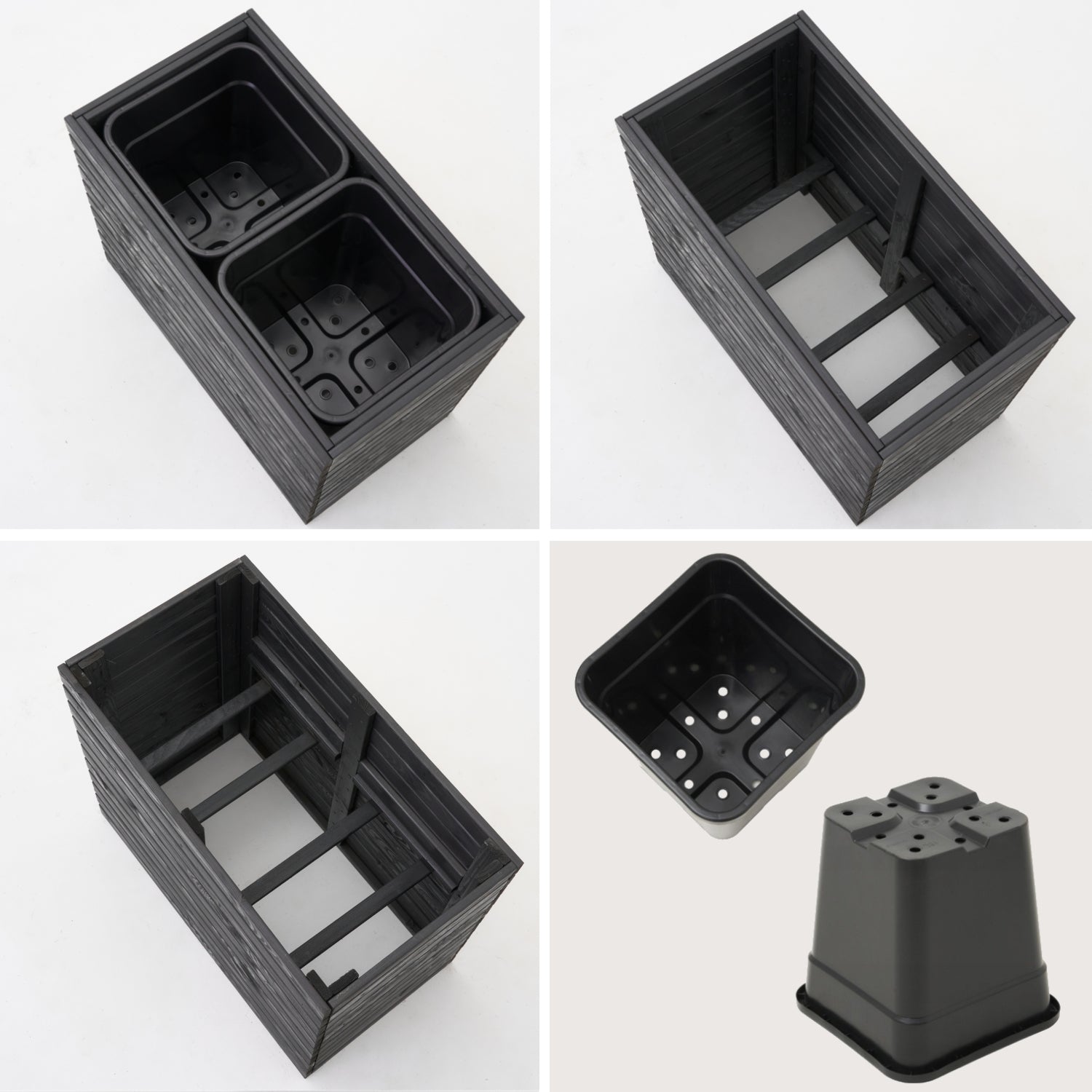 Maceta de madera para jardín, color antracita negro, alta, 55 cm, para terraza, balcón, jardín. 